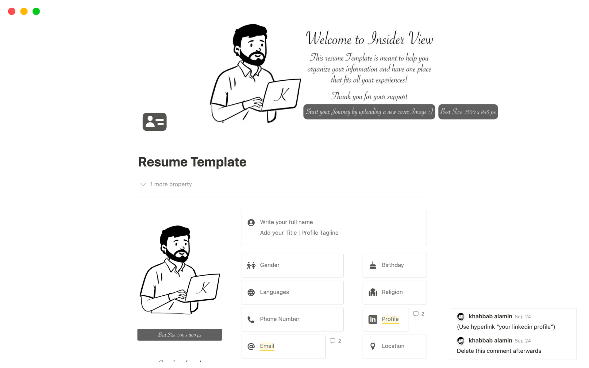 A template preview for Notion Resume Template