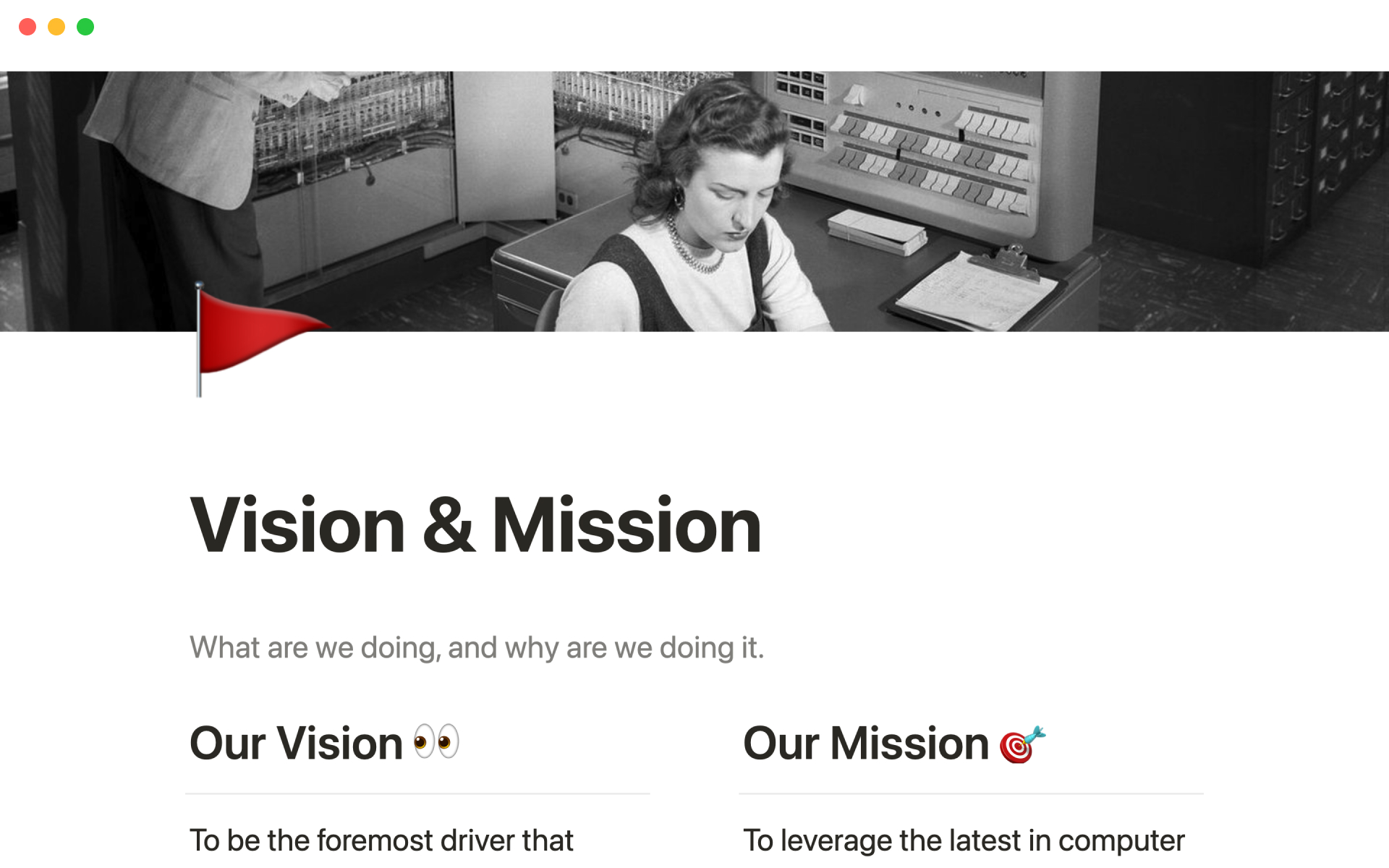 A template preview for Vision and mission