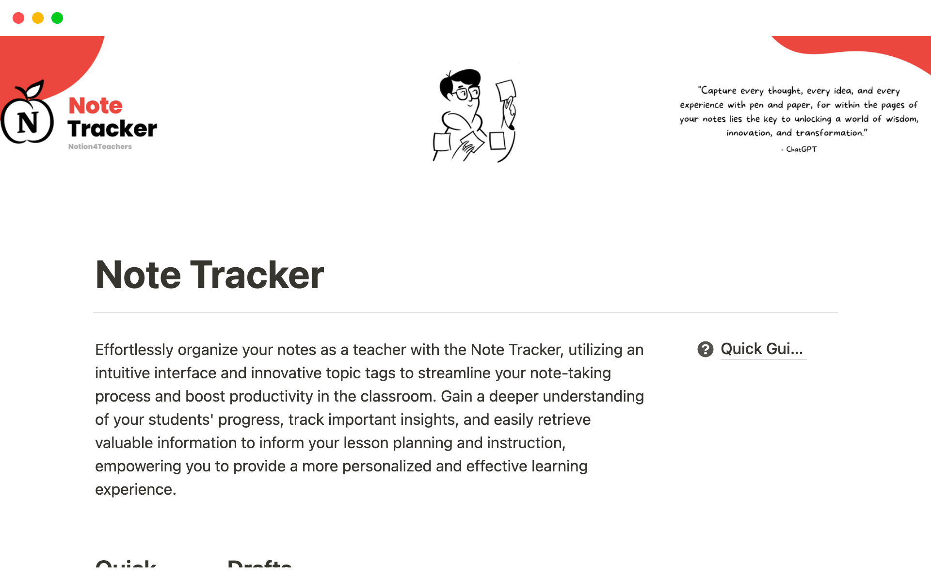 A template preview for Note Tracker for Teachers
