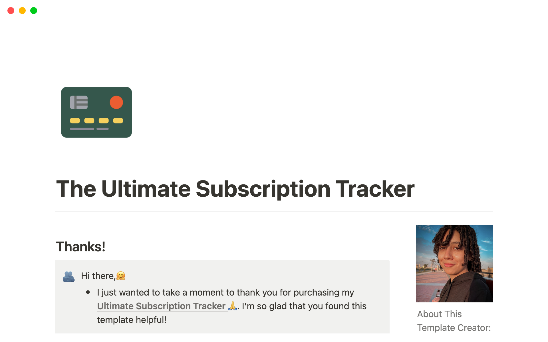 A template preview for The Ultimate Subscription Tracker