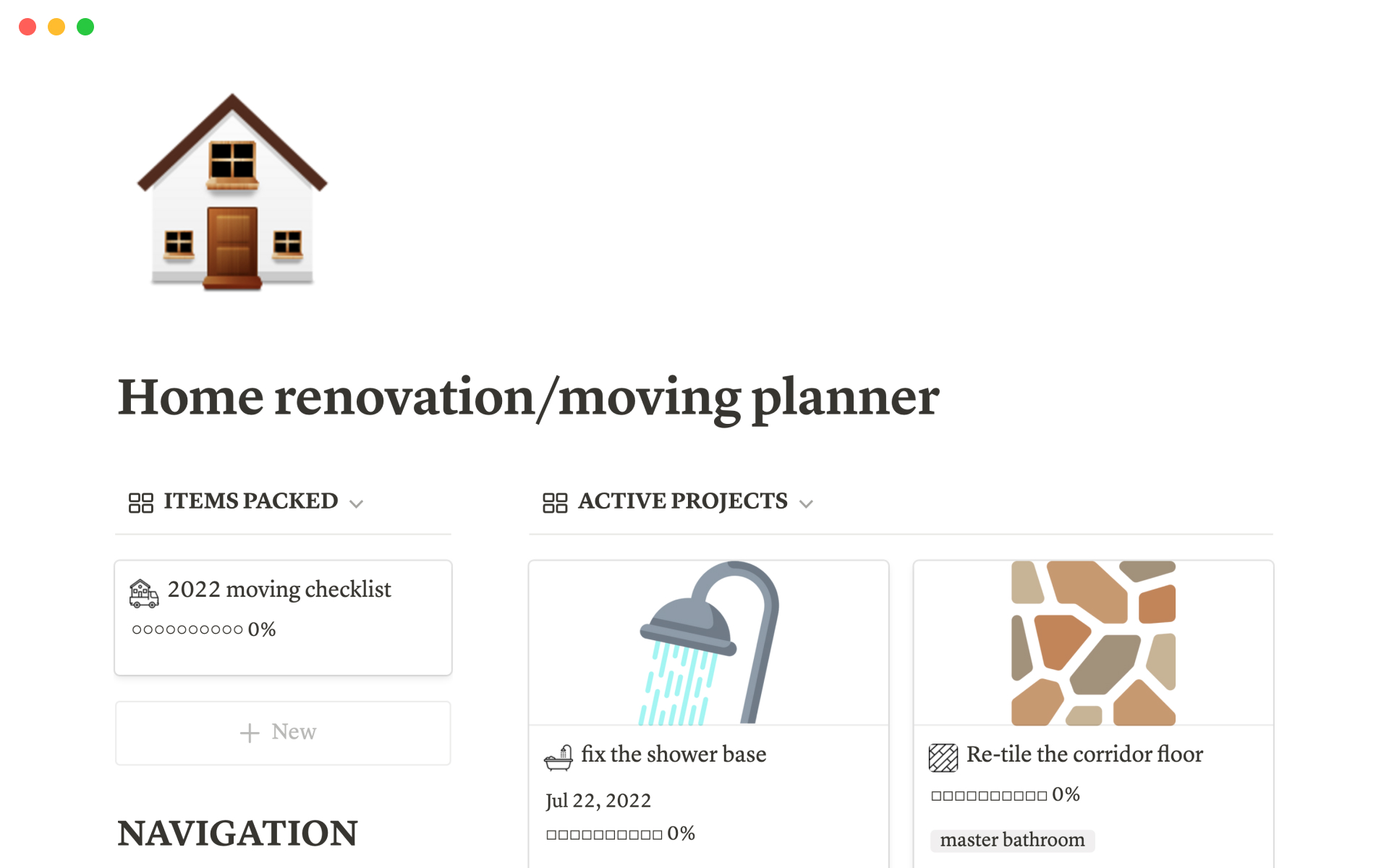 Eine Vorlagenvorschau für Home renovation and moving planner