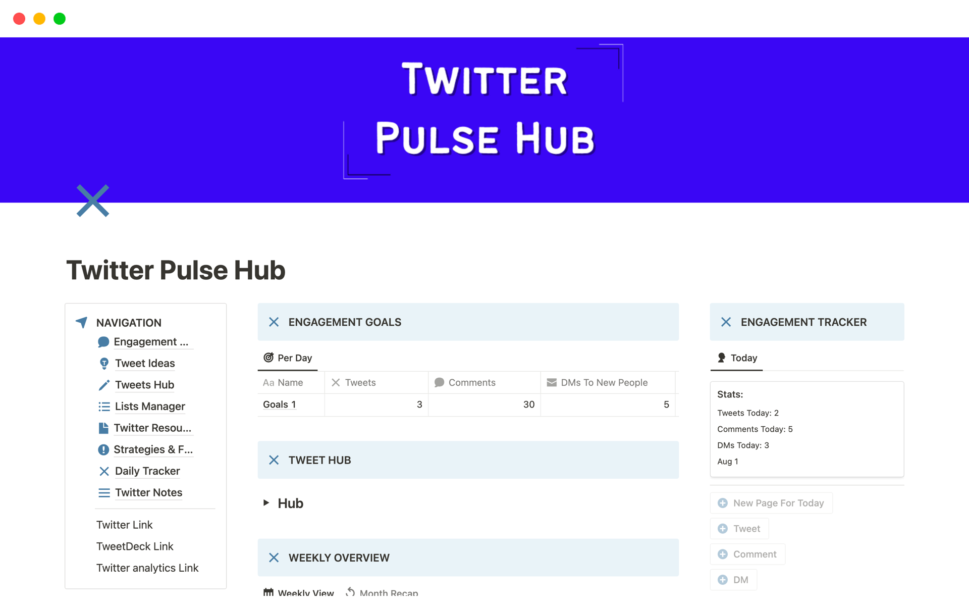 A template preview for Twitter Pulse Hub