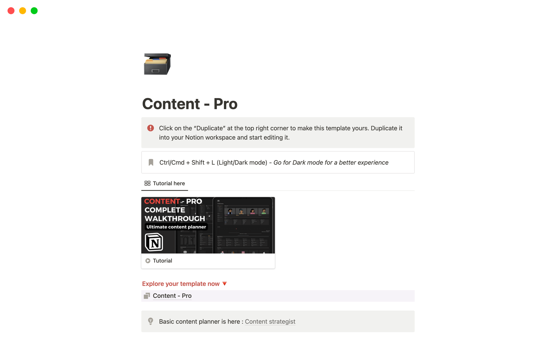 A template preview for Content - Pro 