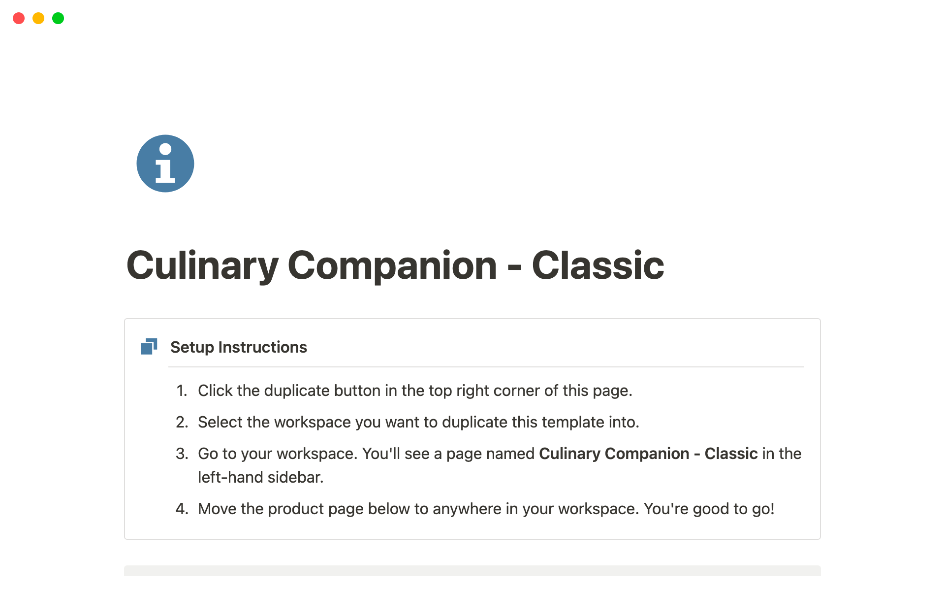 A template preview for Culinary Companion