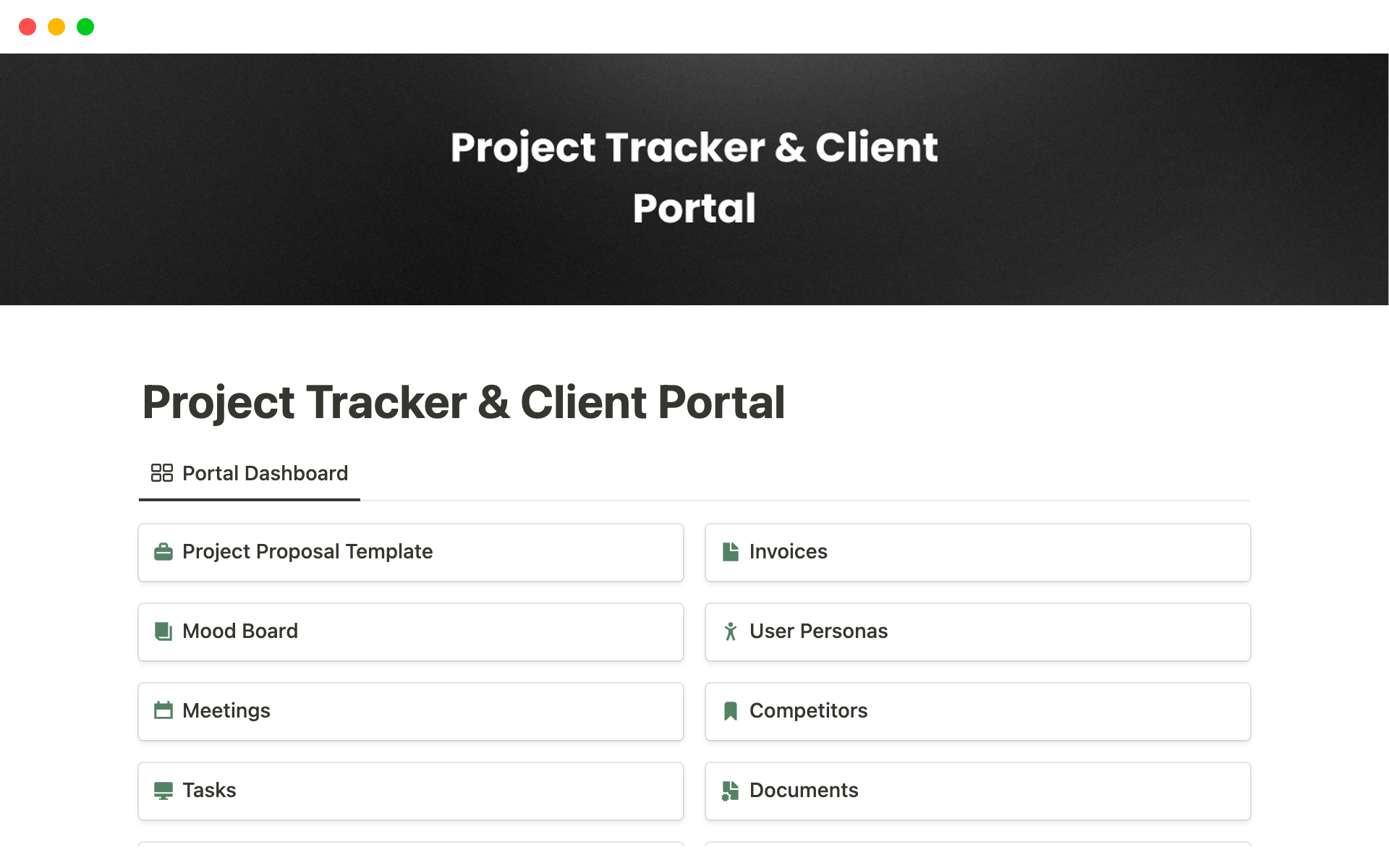 A template preview for Project Tracker & Client Portal