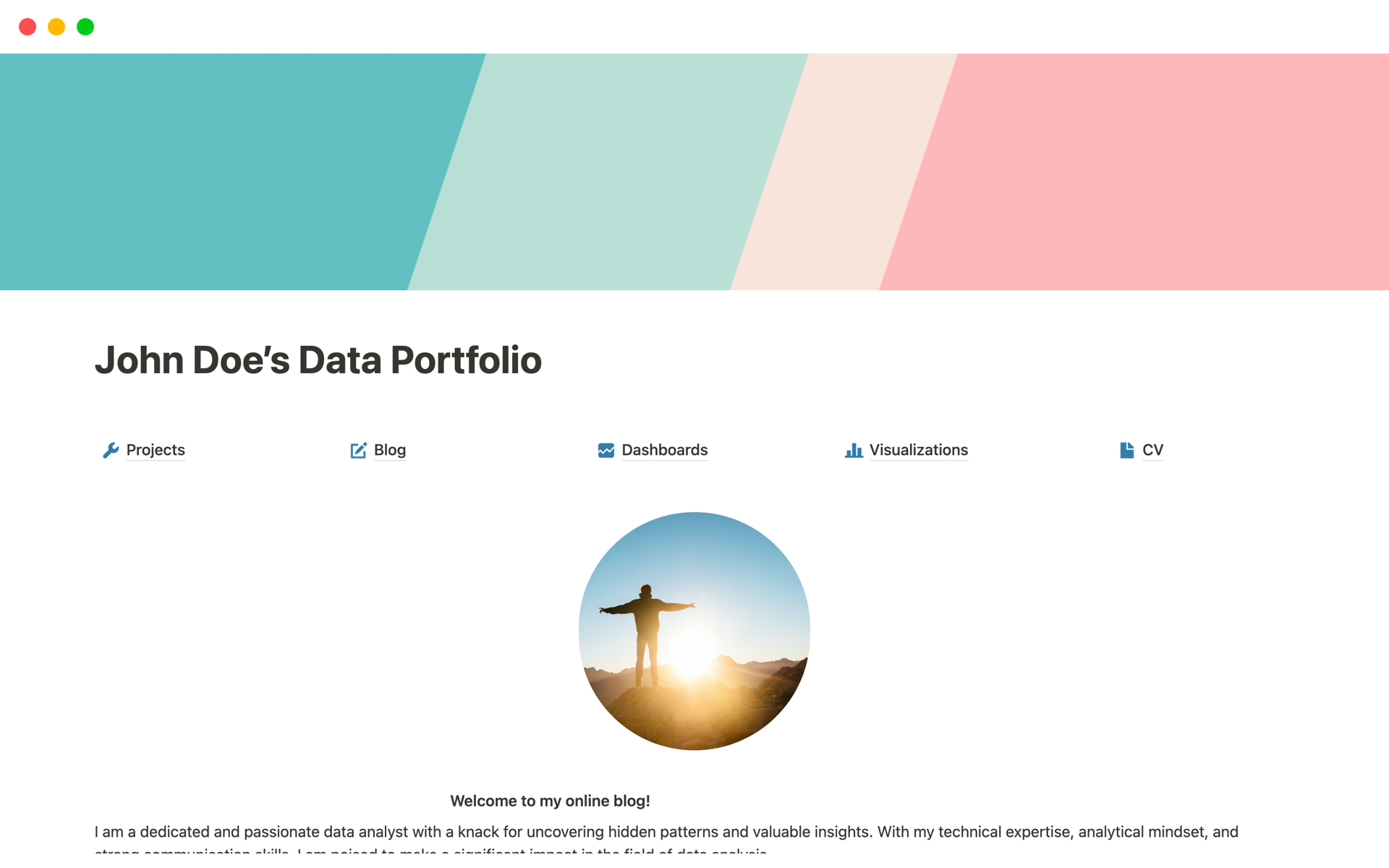 A template preview for Data Analyst Portfolio