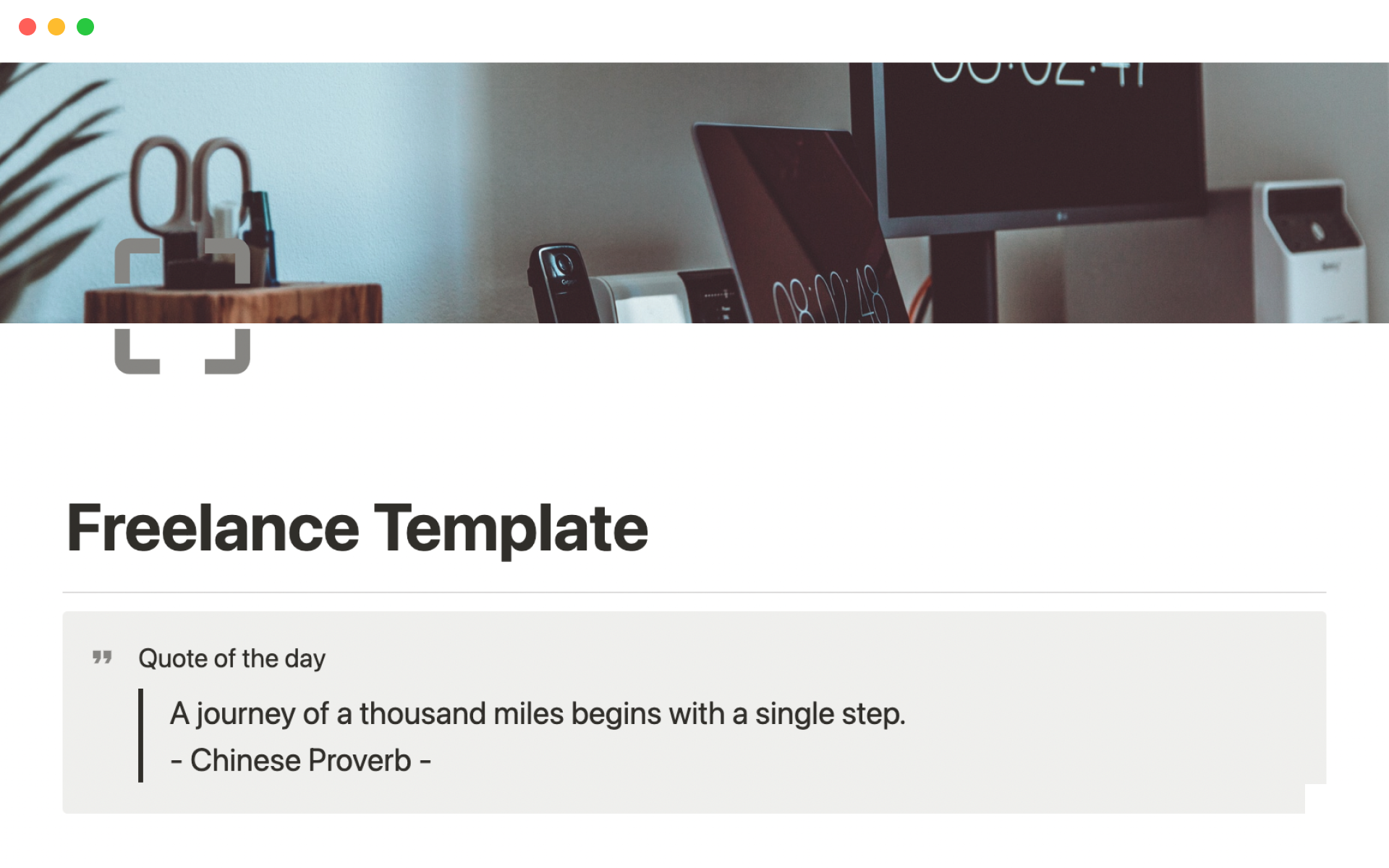 A template preview for Freelance planner