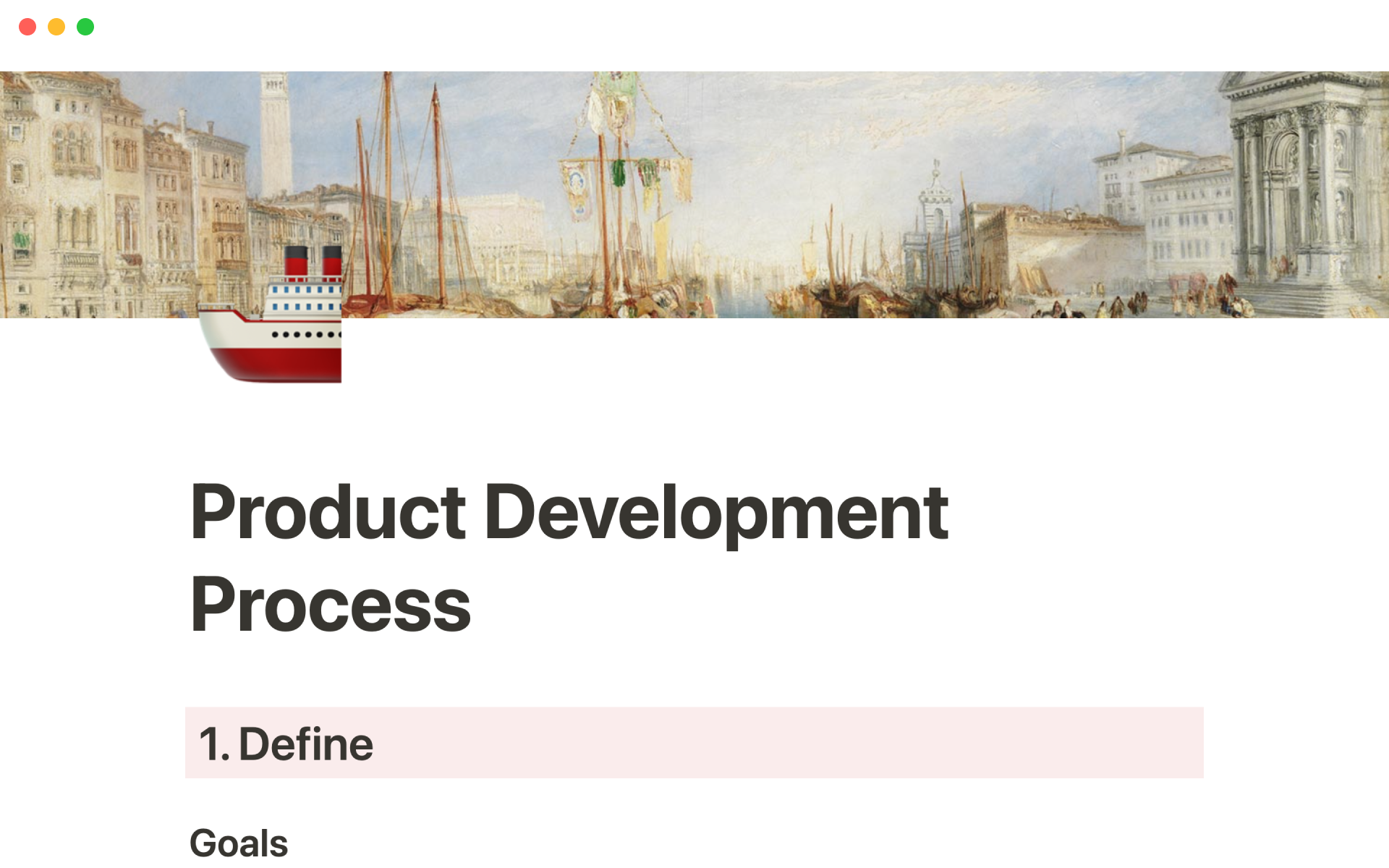 A template preview for Product development process