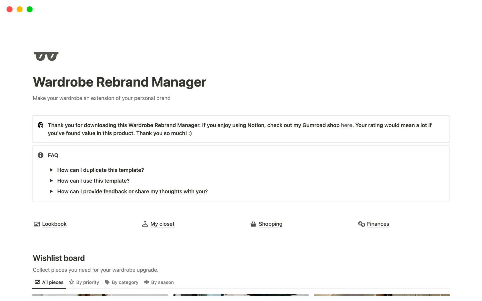 A template preview for Wardrobe Rebrand Manager