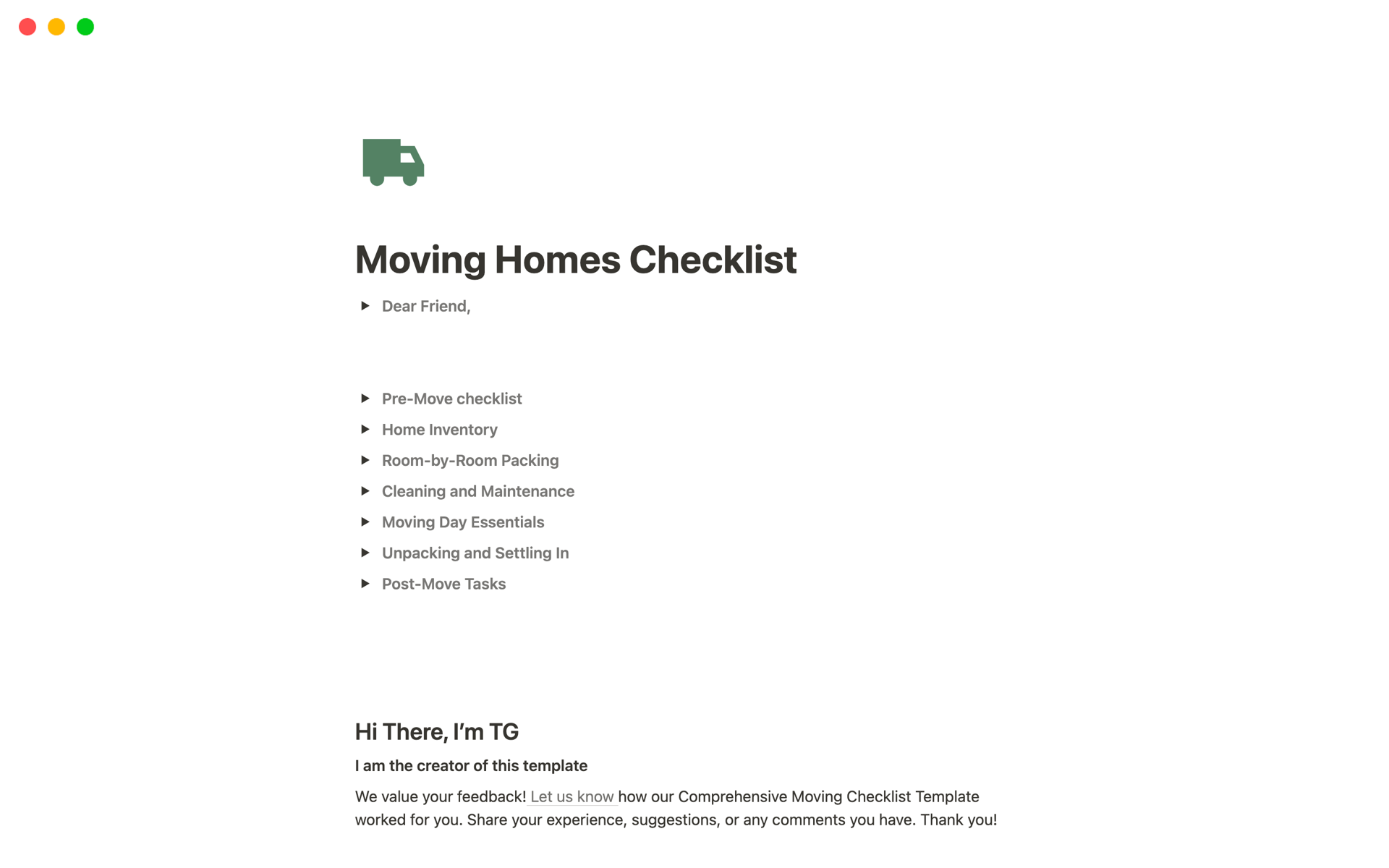 A template preview for Moving Homes Checklist