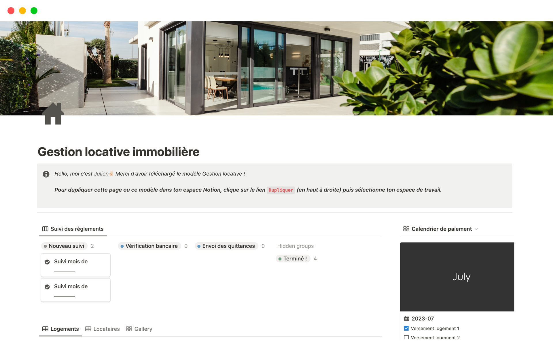 A template preview for Gestion locative immobilière
