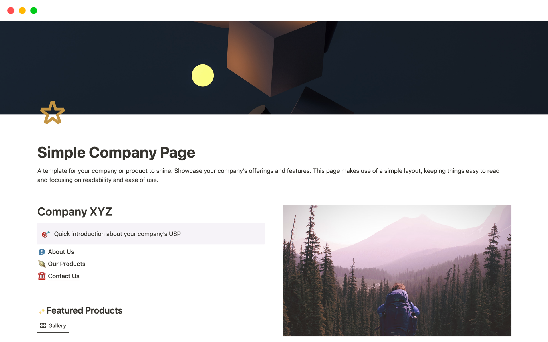 A template preview for Simple Company Landing Page