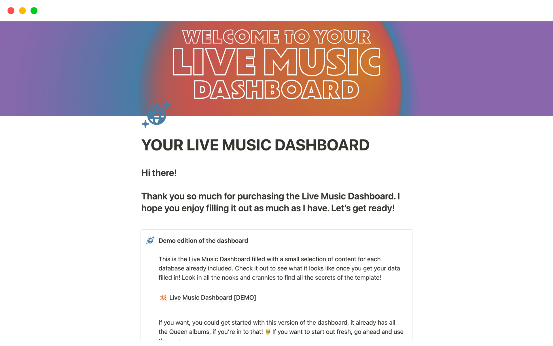 Your Live Music Dashboard Notion Template