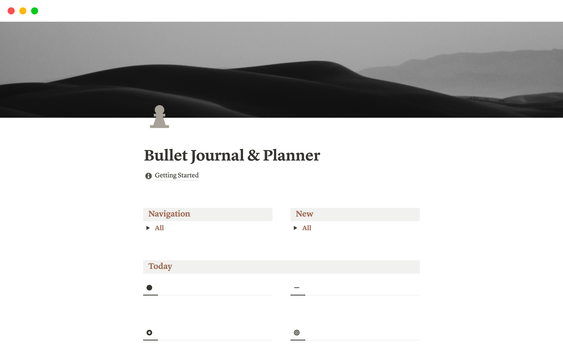 Eine Vorlagenvorschau für Bullet Journal & Planner