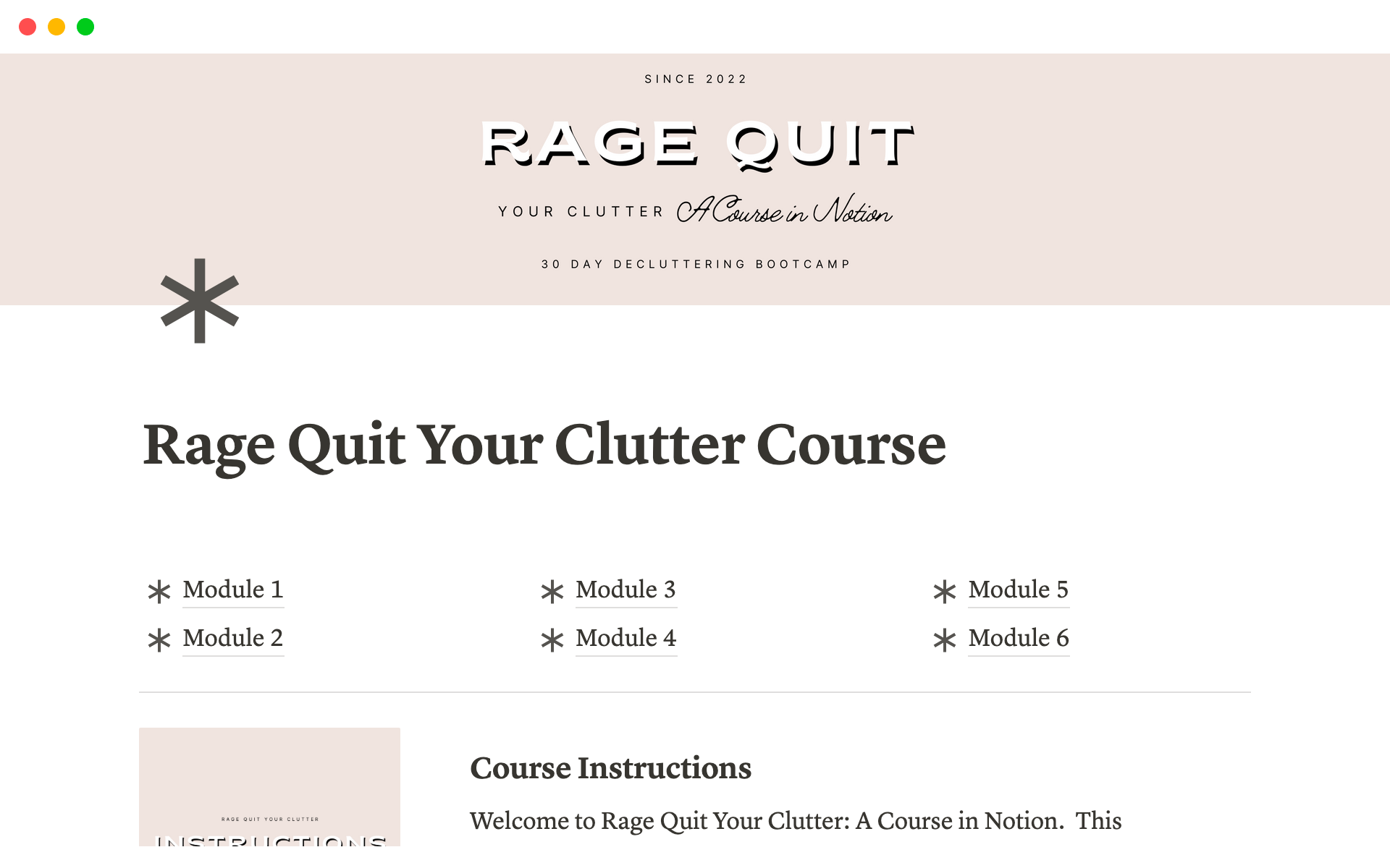 Comprehensive Decluttering Bootcamp to Declutter Your Entire Home in 30 days taught in Notion.
