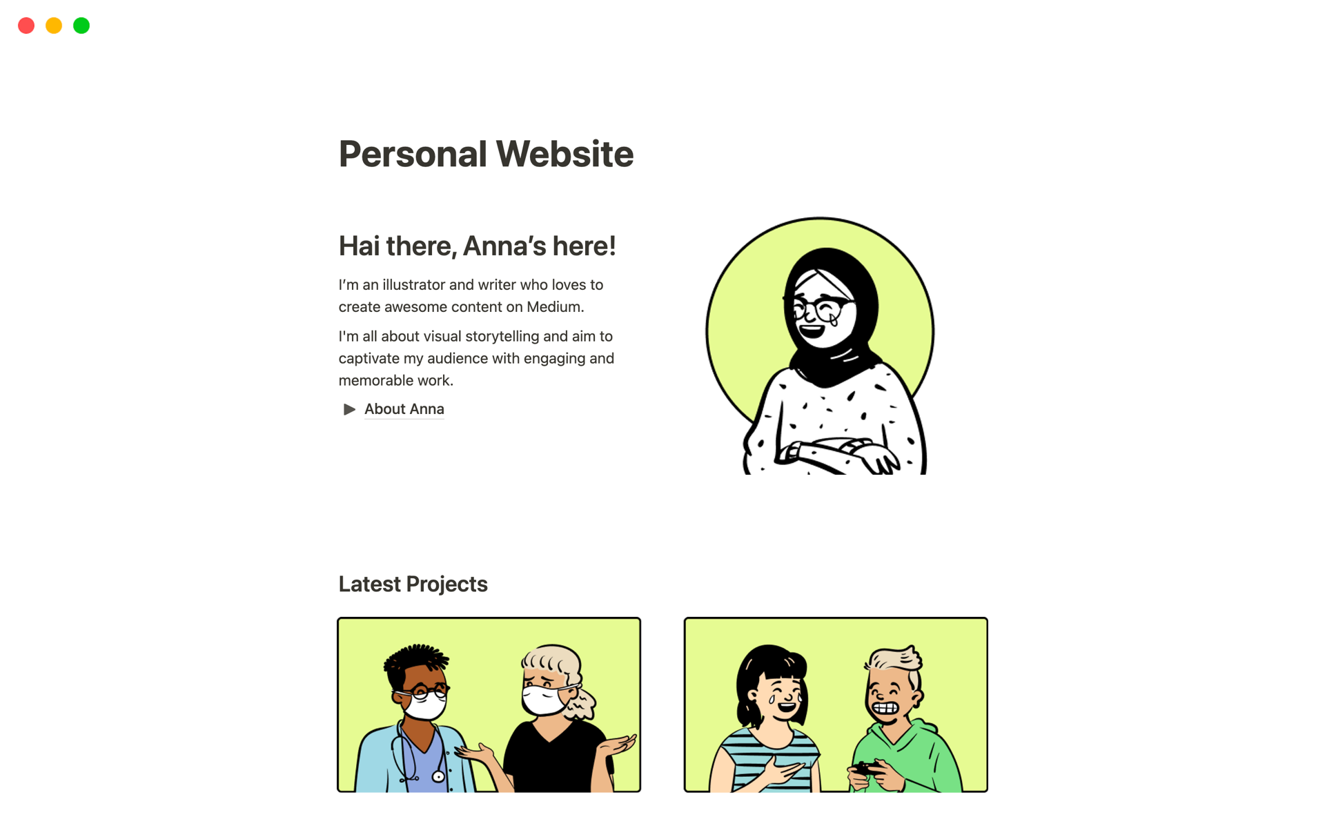 A template preview for Personal Website with Potion
