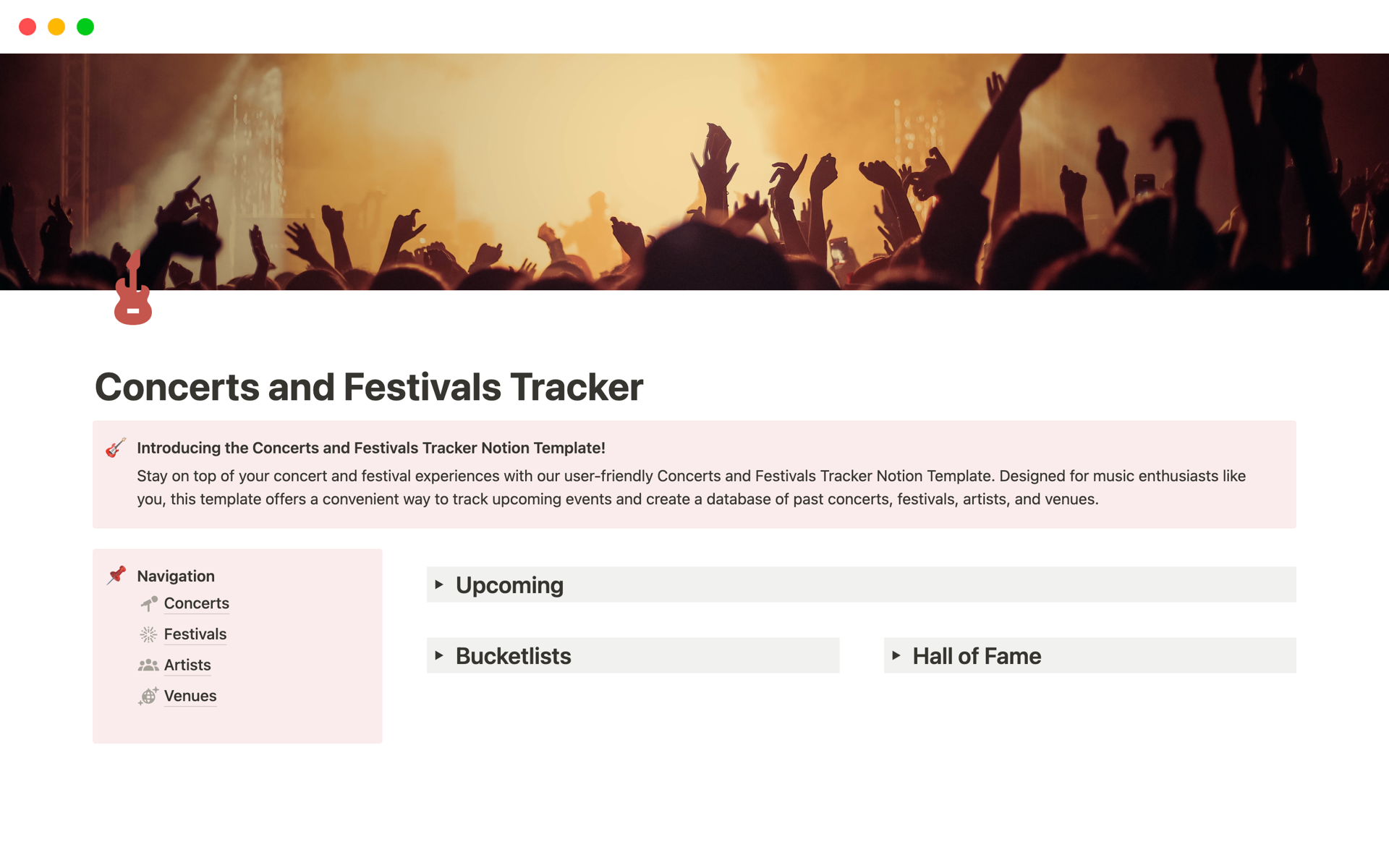A template preview for Concerts and Festivals Tracker