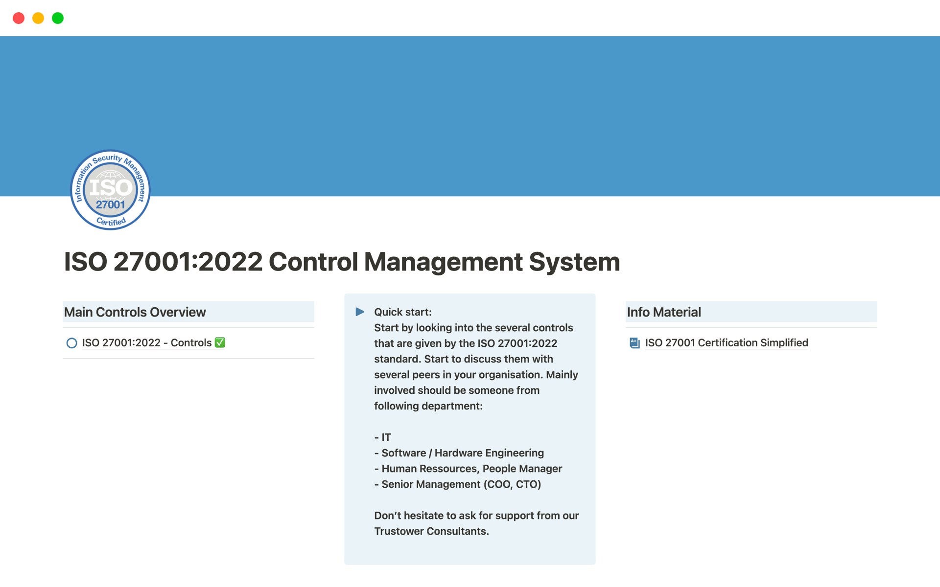 A template preview for ISO 27001:2022 Control Management System