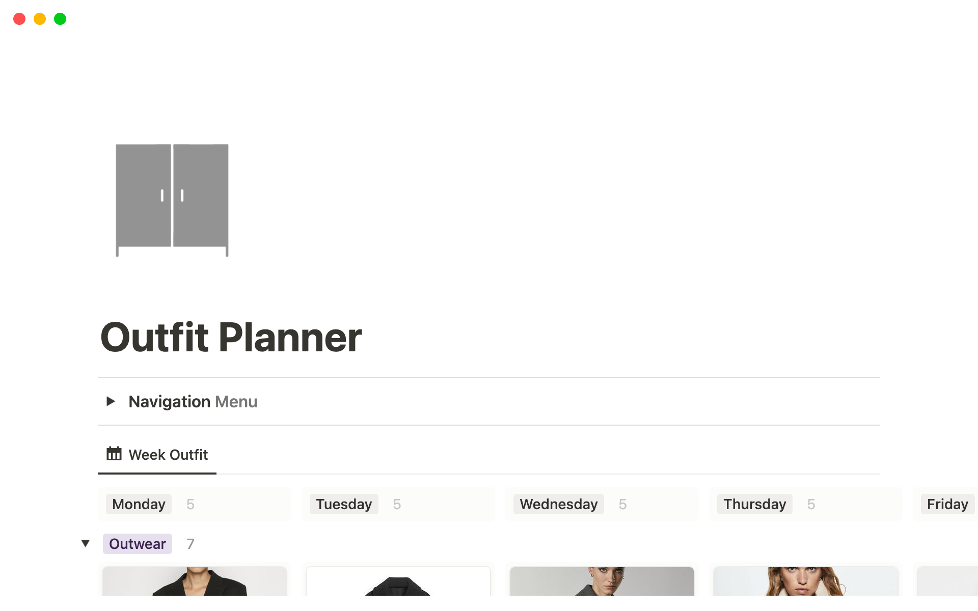 The Ultimate Outfit Planner is designed to help you digitalize your wardrobe, get clarity on your style and plan your outfit by week.