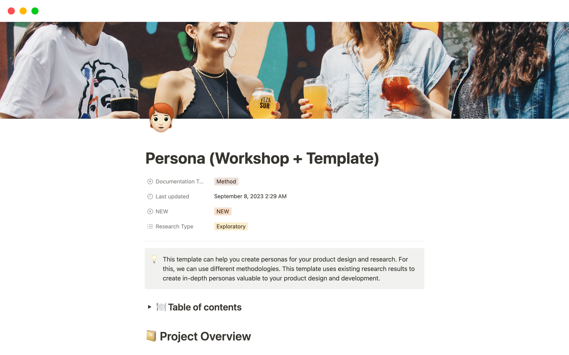 A template preview for Persona Template UXR