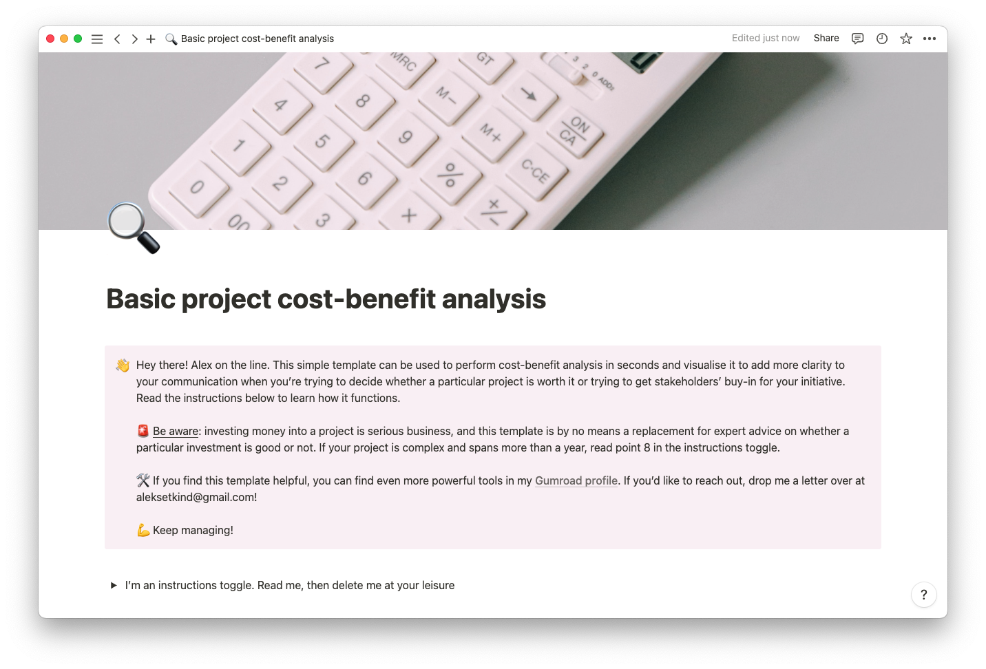 Basic project cost-benefit analysis template thumbnail