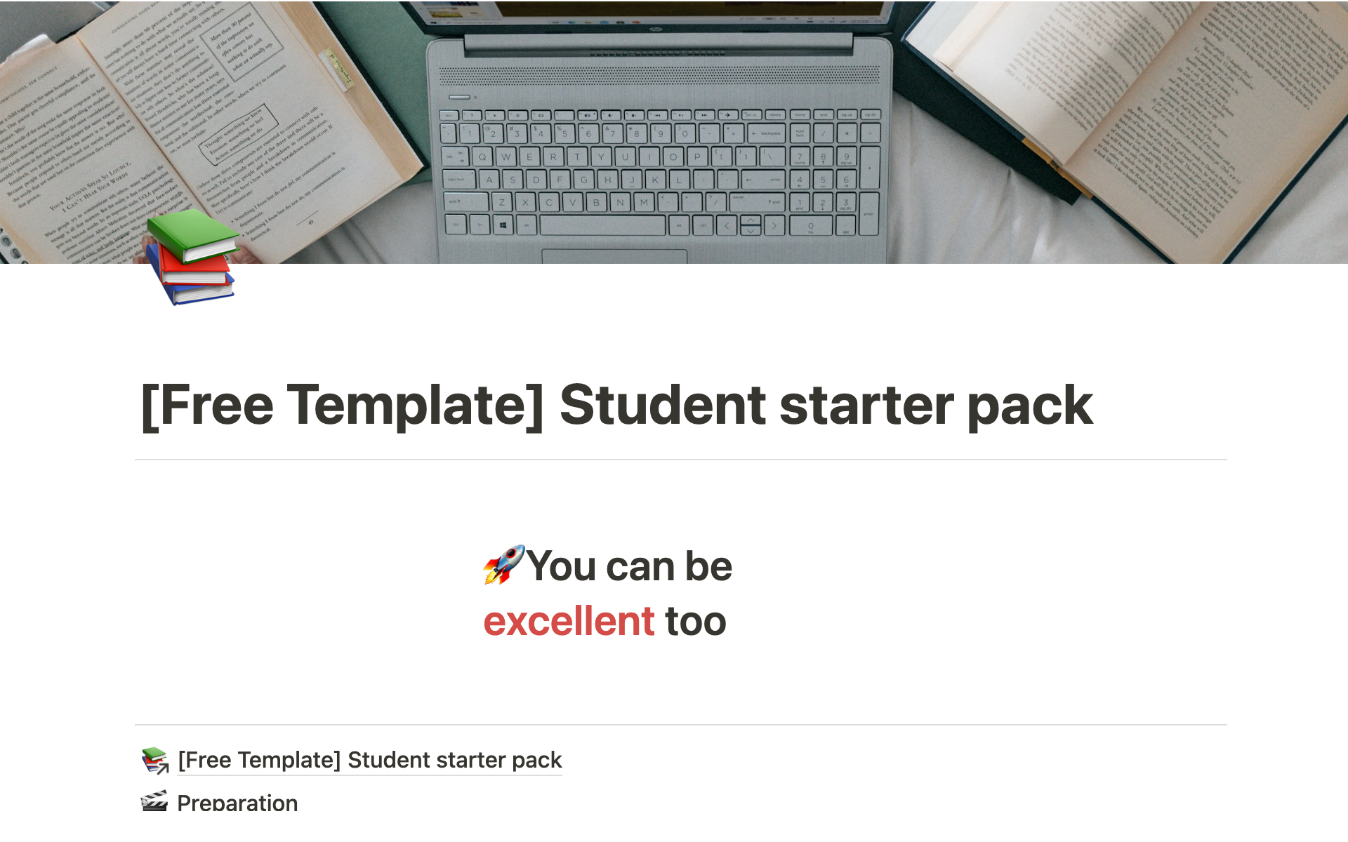Free Notion Template For Studentsのテンプレートのプレビュー