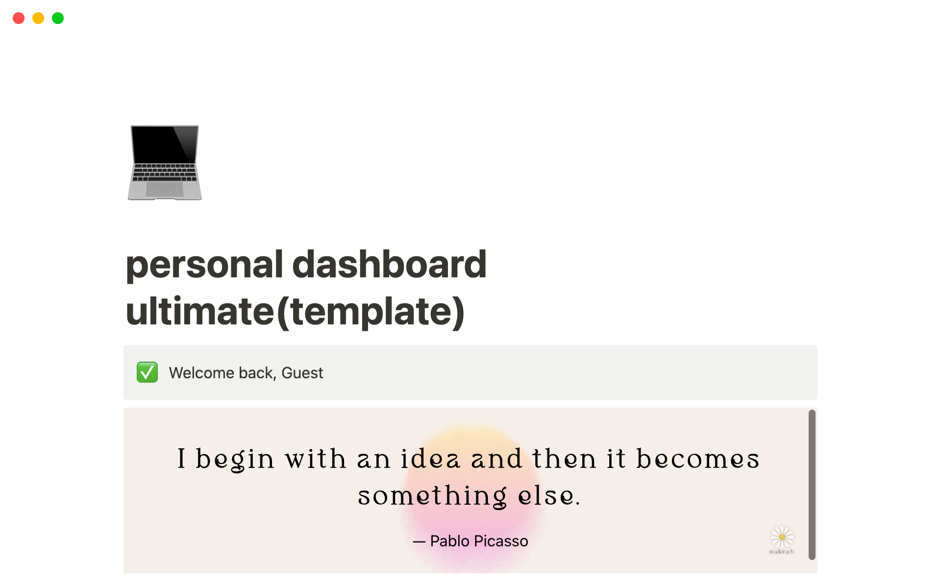 A template preview for Personal Dashboard Ultimate