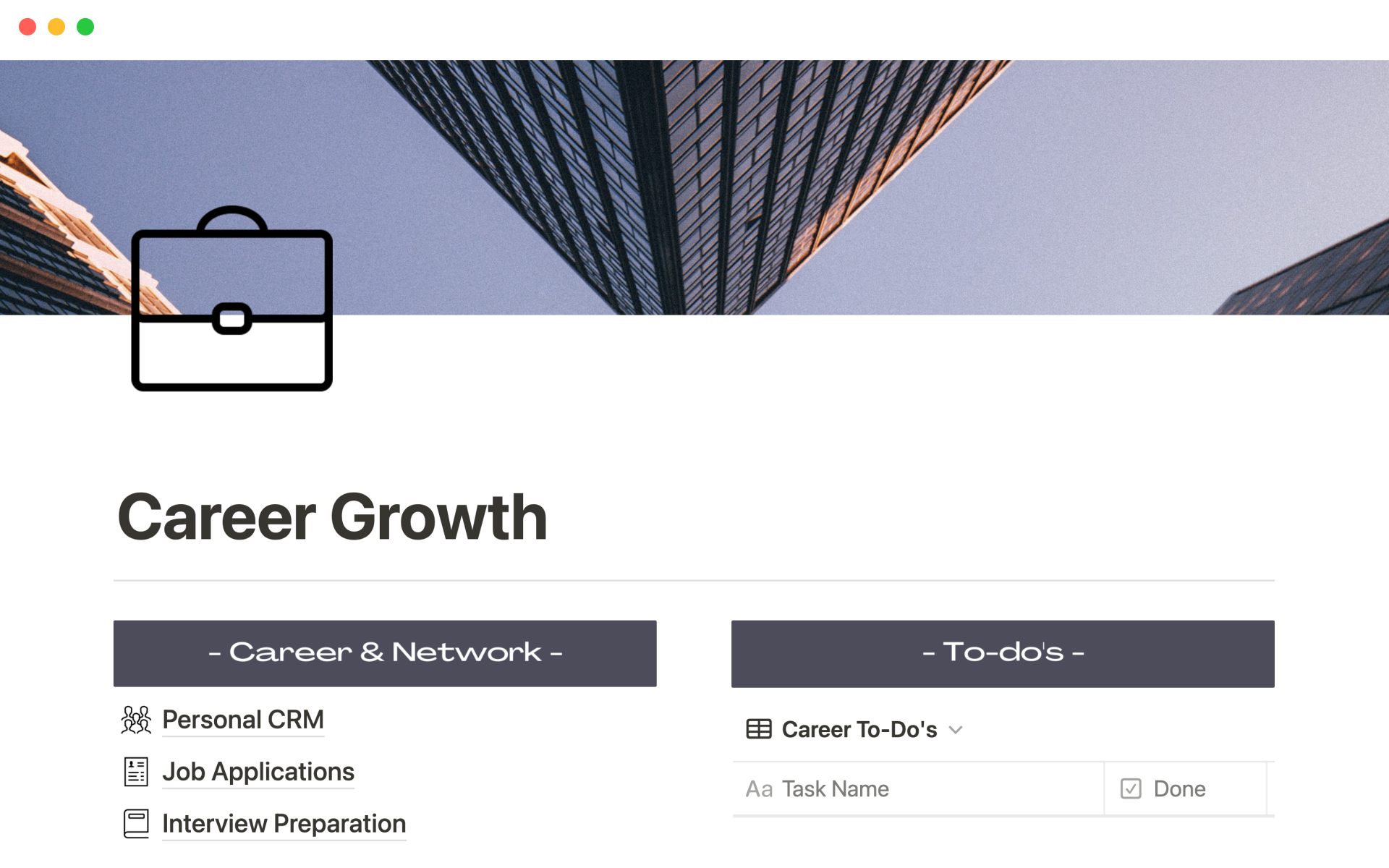 A template preview for Career growth hub