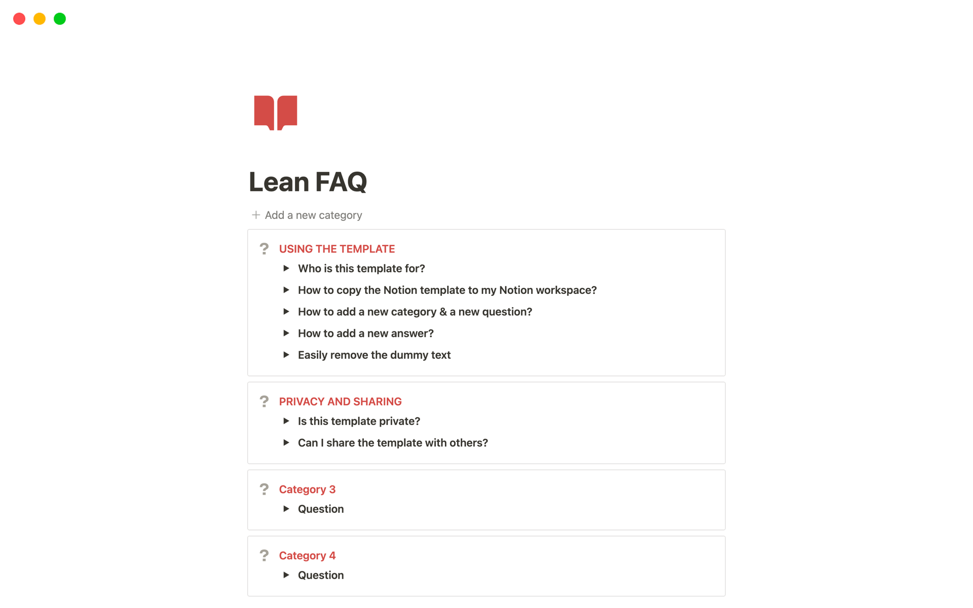 Eine Vorlagenvorschau für Lean FAQ 