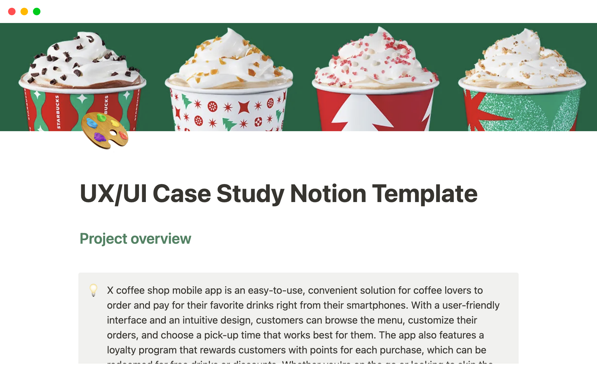 A template preview for UX/UI Case Study Notion Template