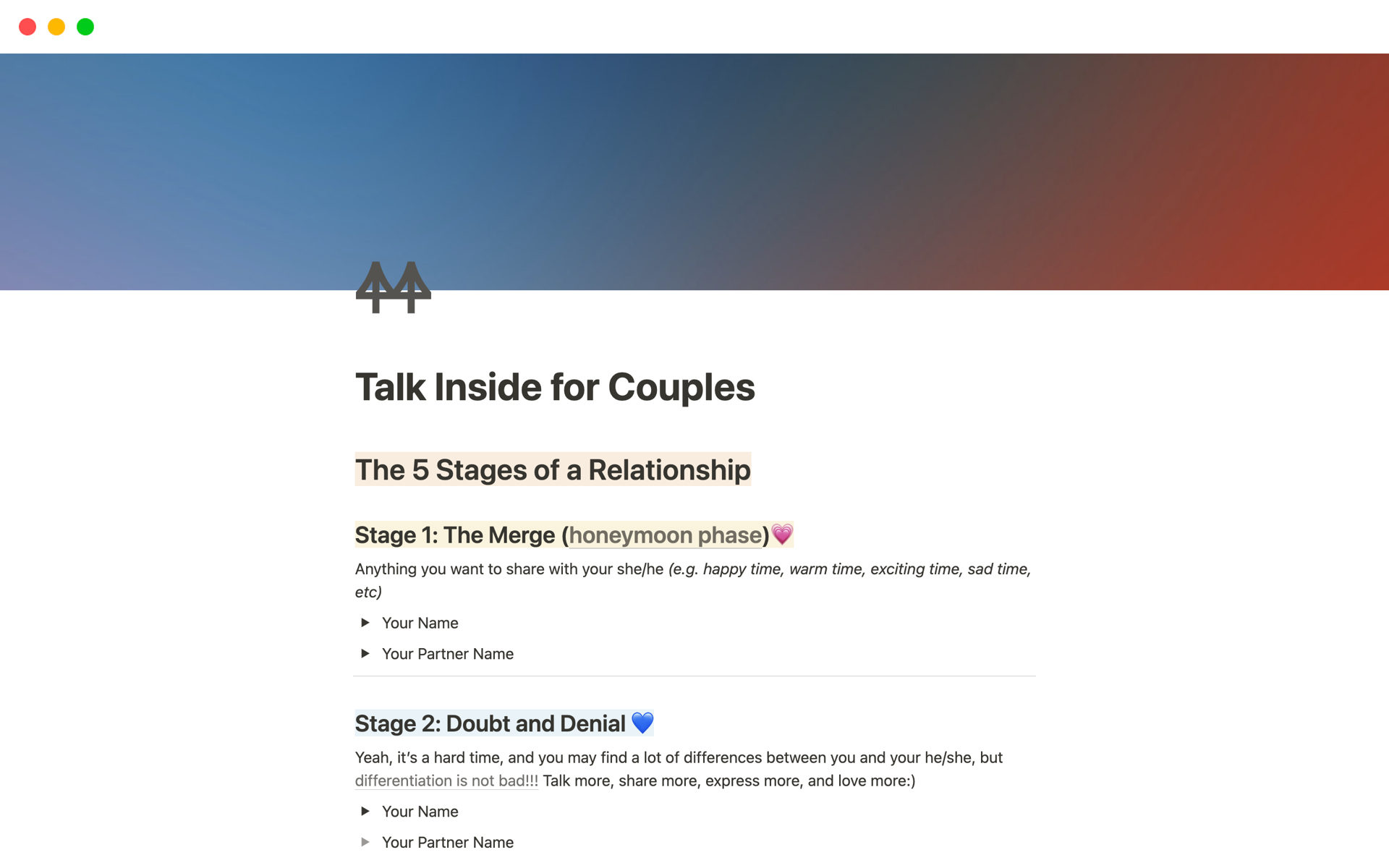 A template preview for Talk Inside for Couples