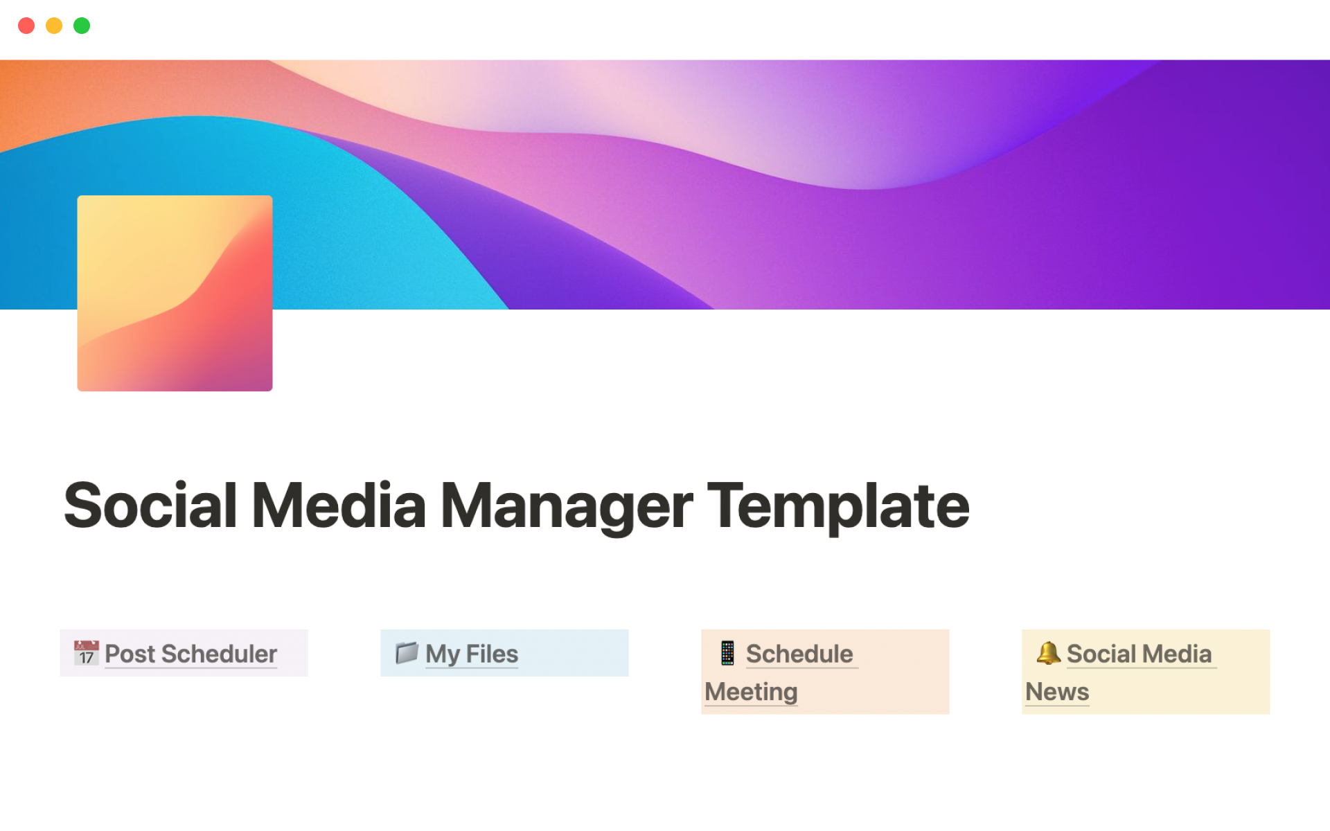 A template preview for Social media manager