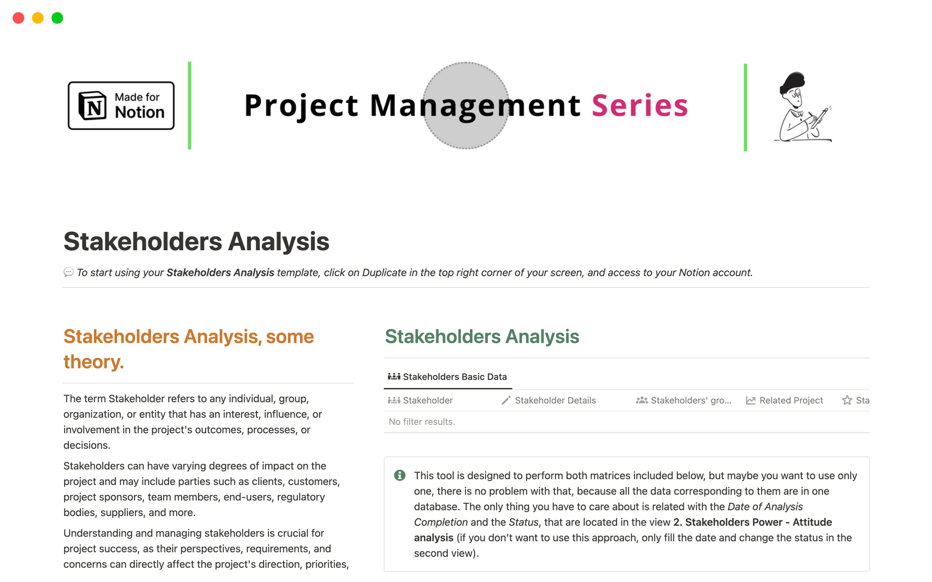 A template preview for Stakeholders Analysis
