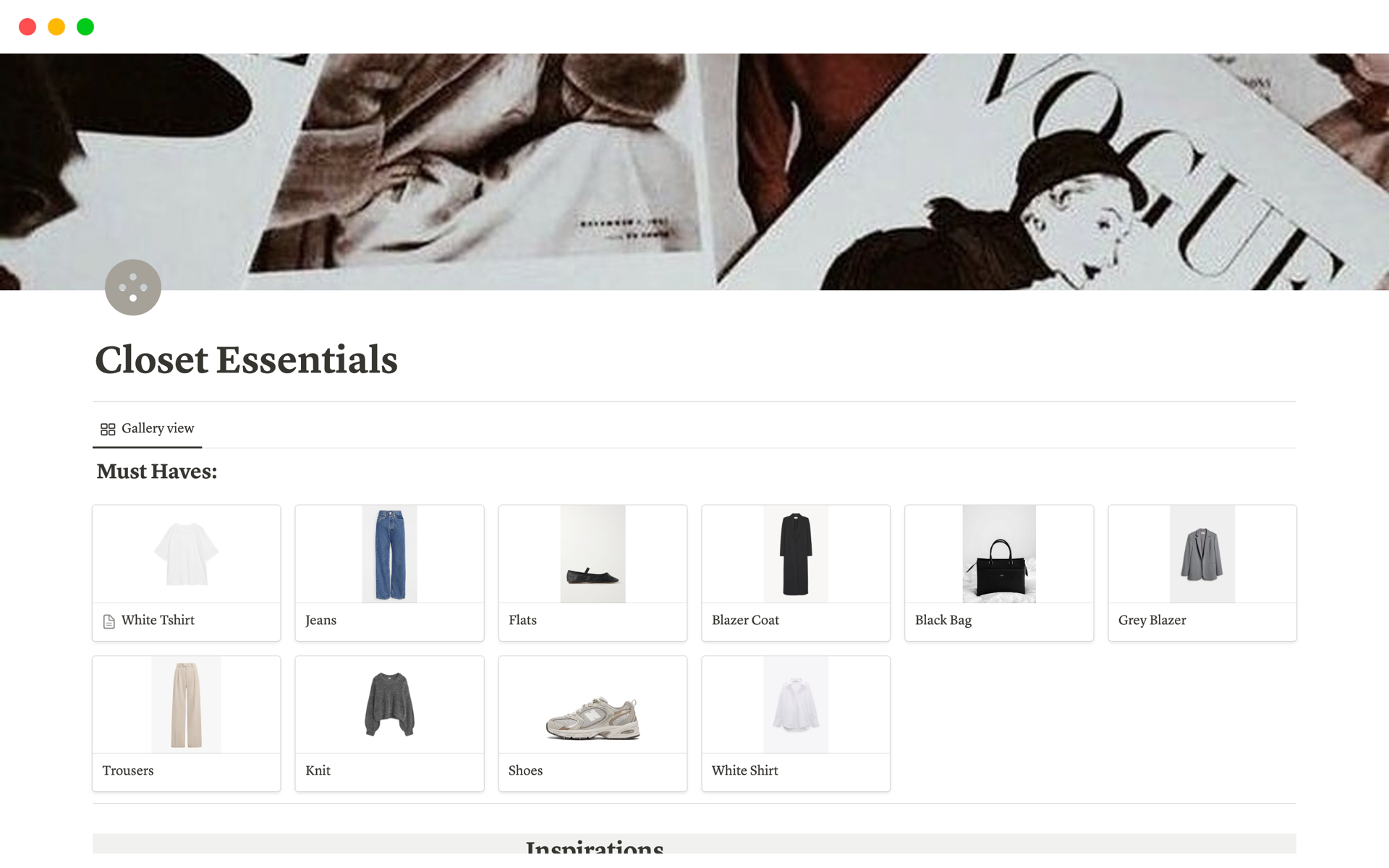 Closet Essentials Notion Template