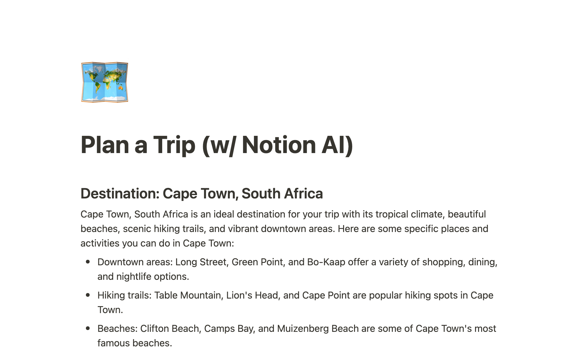 Feeling wanderlust? Get some inspiration from Notion AI.