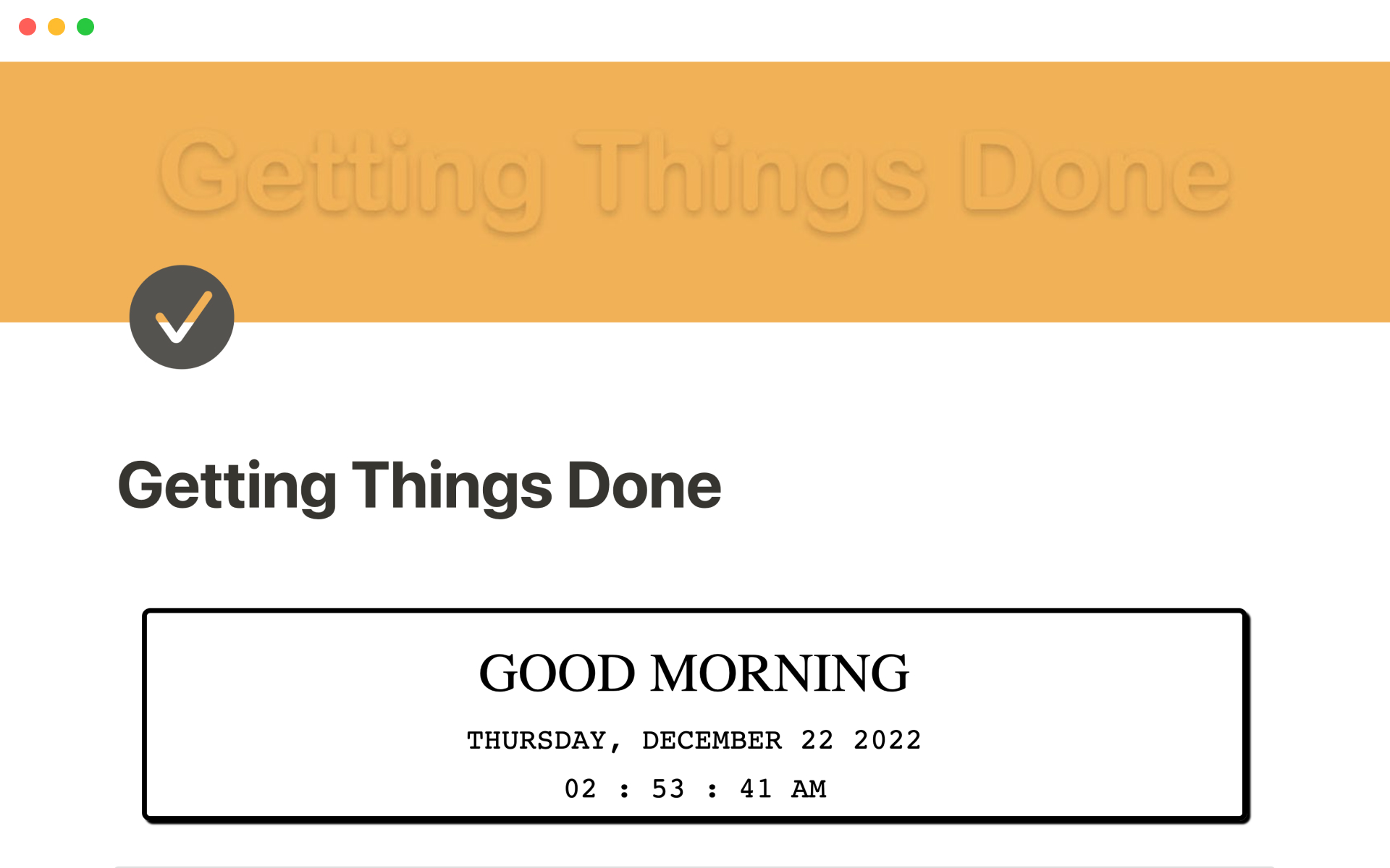 A template preview for Getting things done