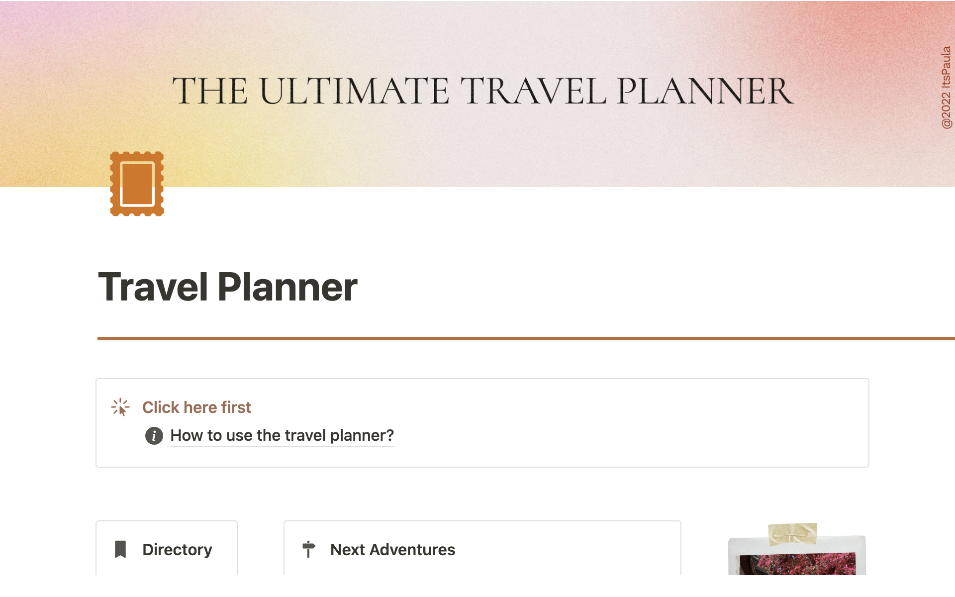 Ultimate Travel Plannerのテンプレートのプレビュー