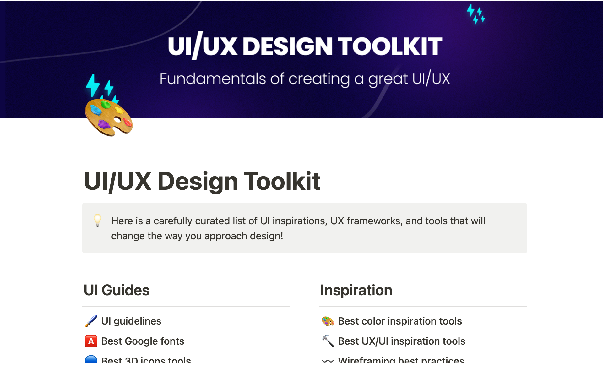 A curated list of game-changing tools, best practices, UX frameworks, and UI inspirations for UI/UX designers.