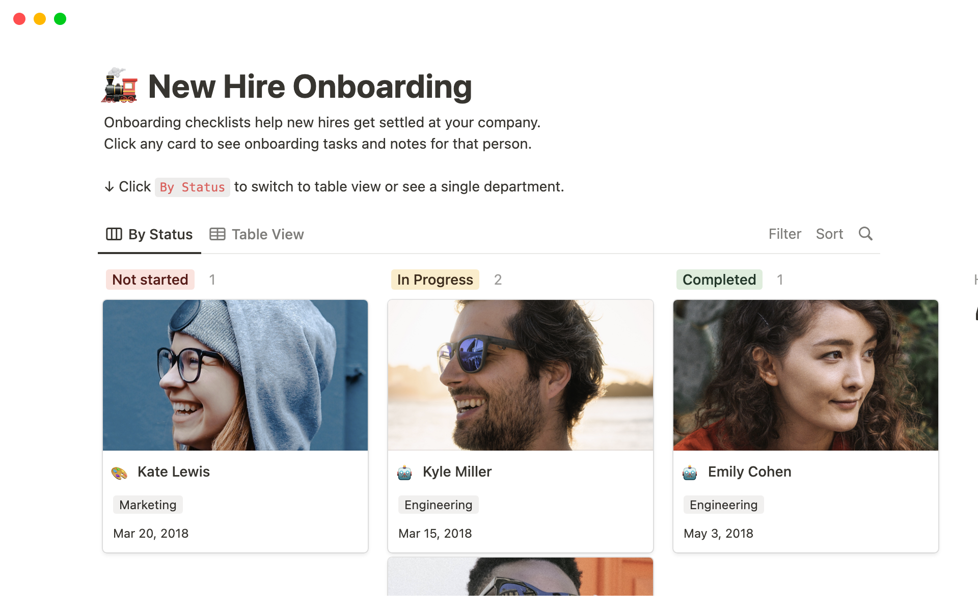 A template preview for New Hire Onboarding