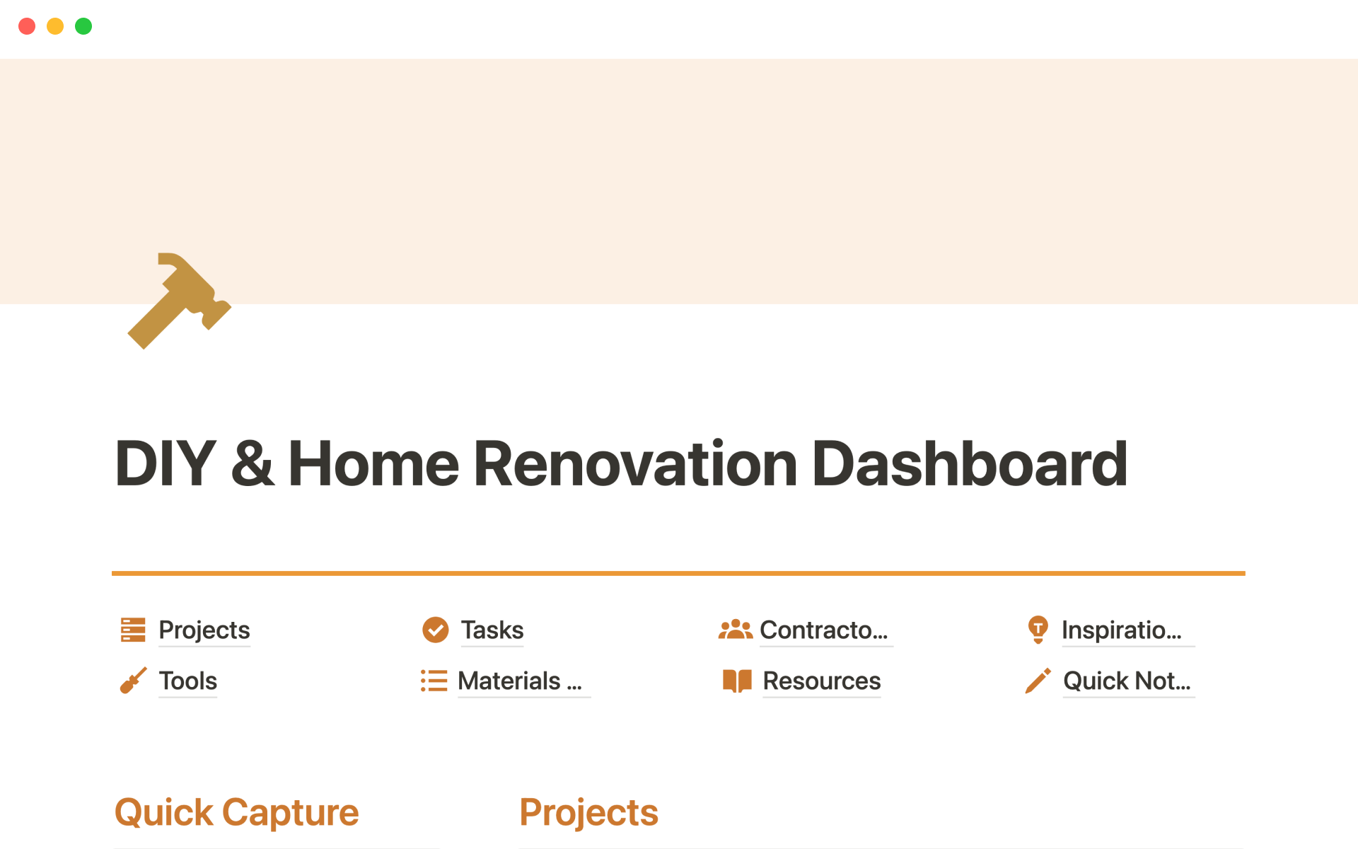 DIY & Home Renovation Dashboardのテンプレートのプレビュー