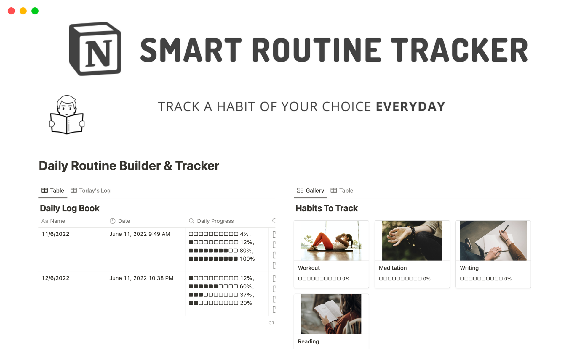 Daily Routine Builder & Trackerのテンプレートのプレビュー