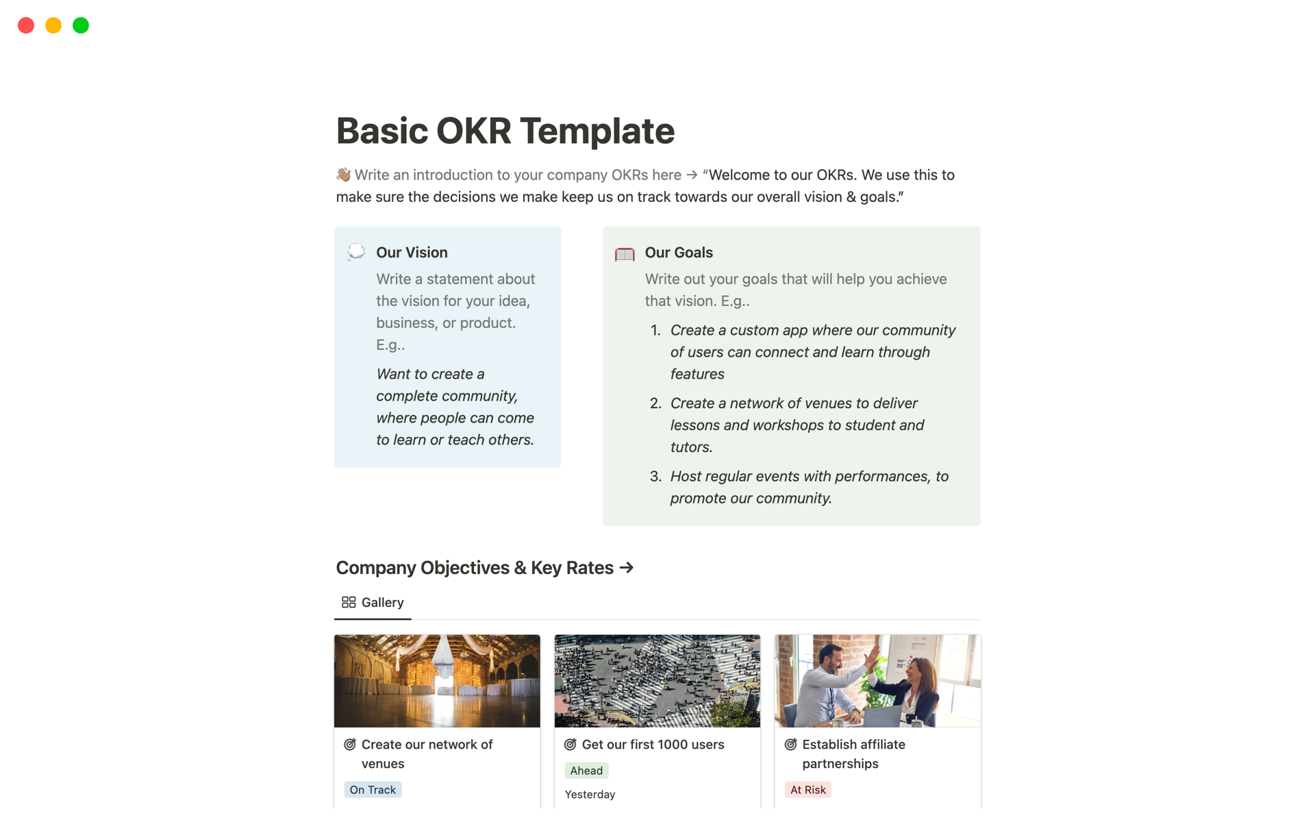 A template preview for Basic OKR