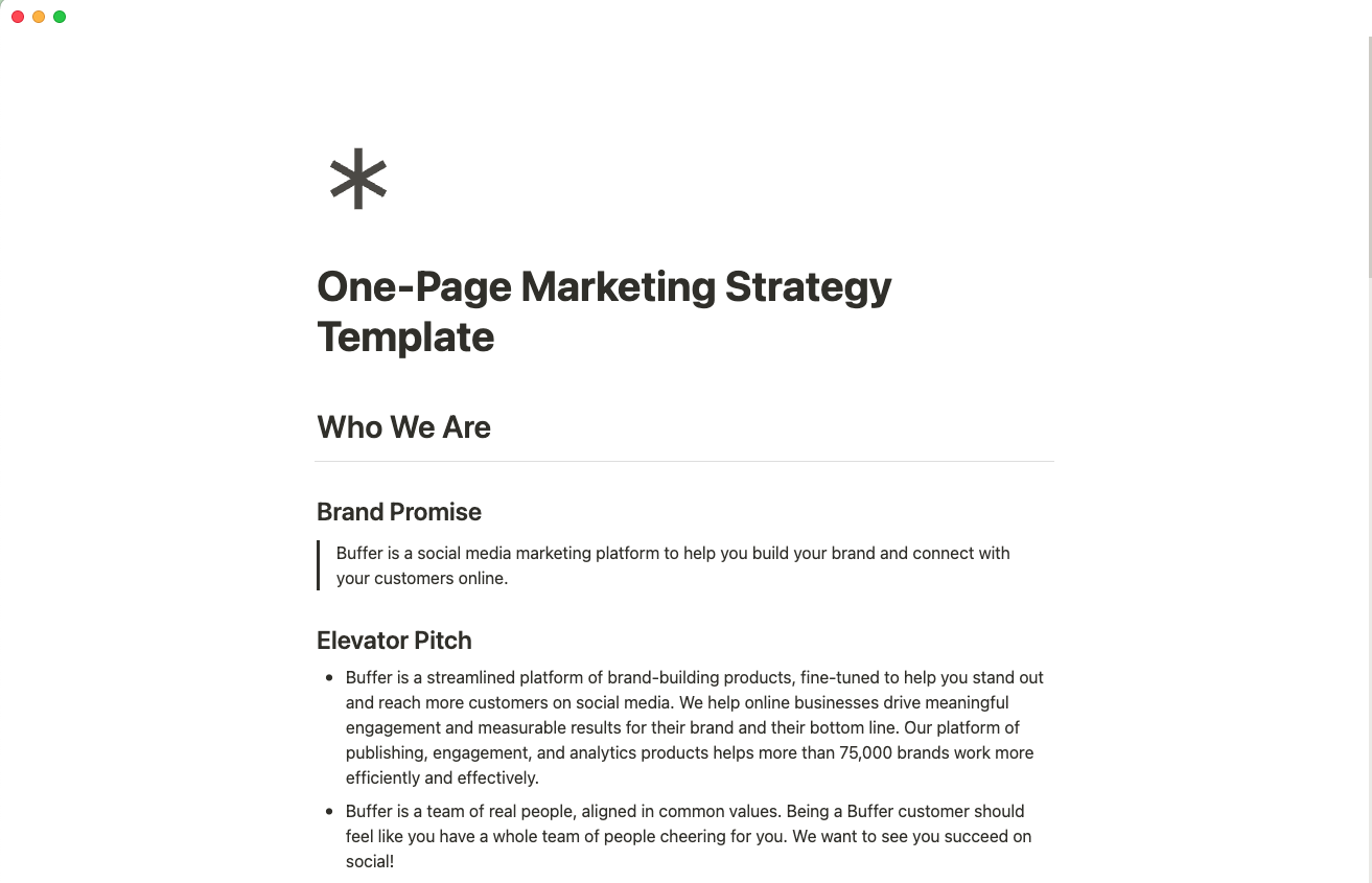 one-page marketing strategy template