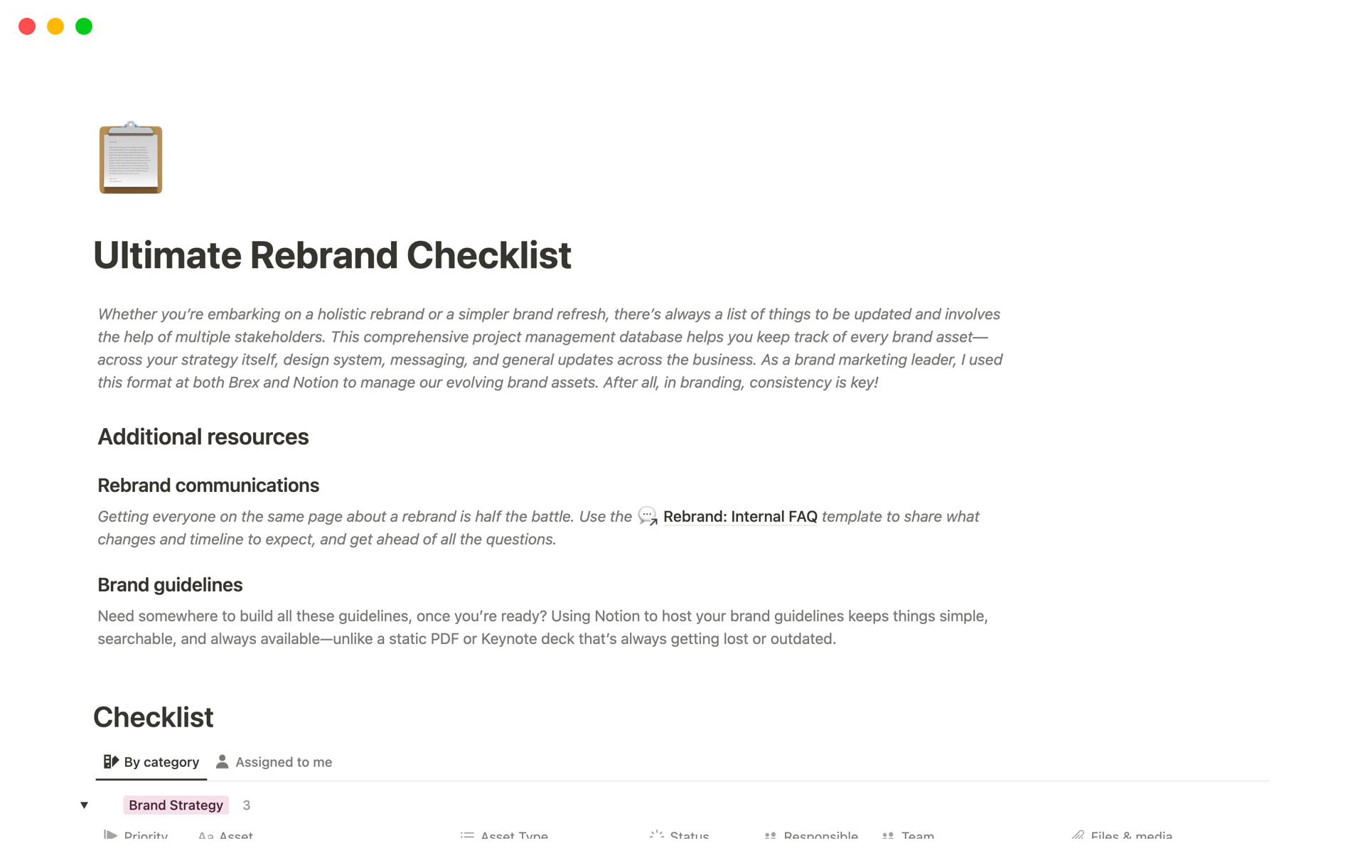A template preview for Ultimate Rebrand Checklist