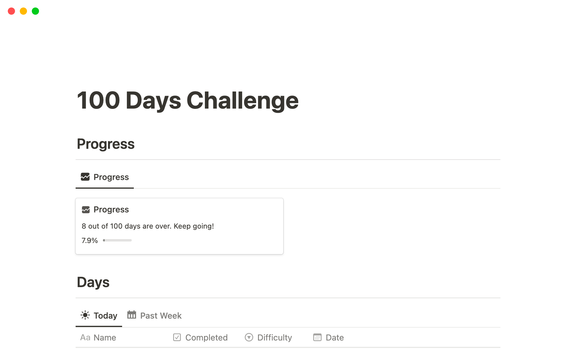 A template preview for 100 Days Challenge