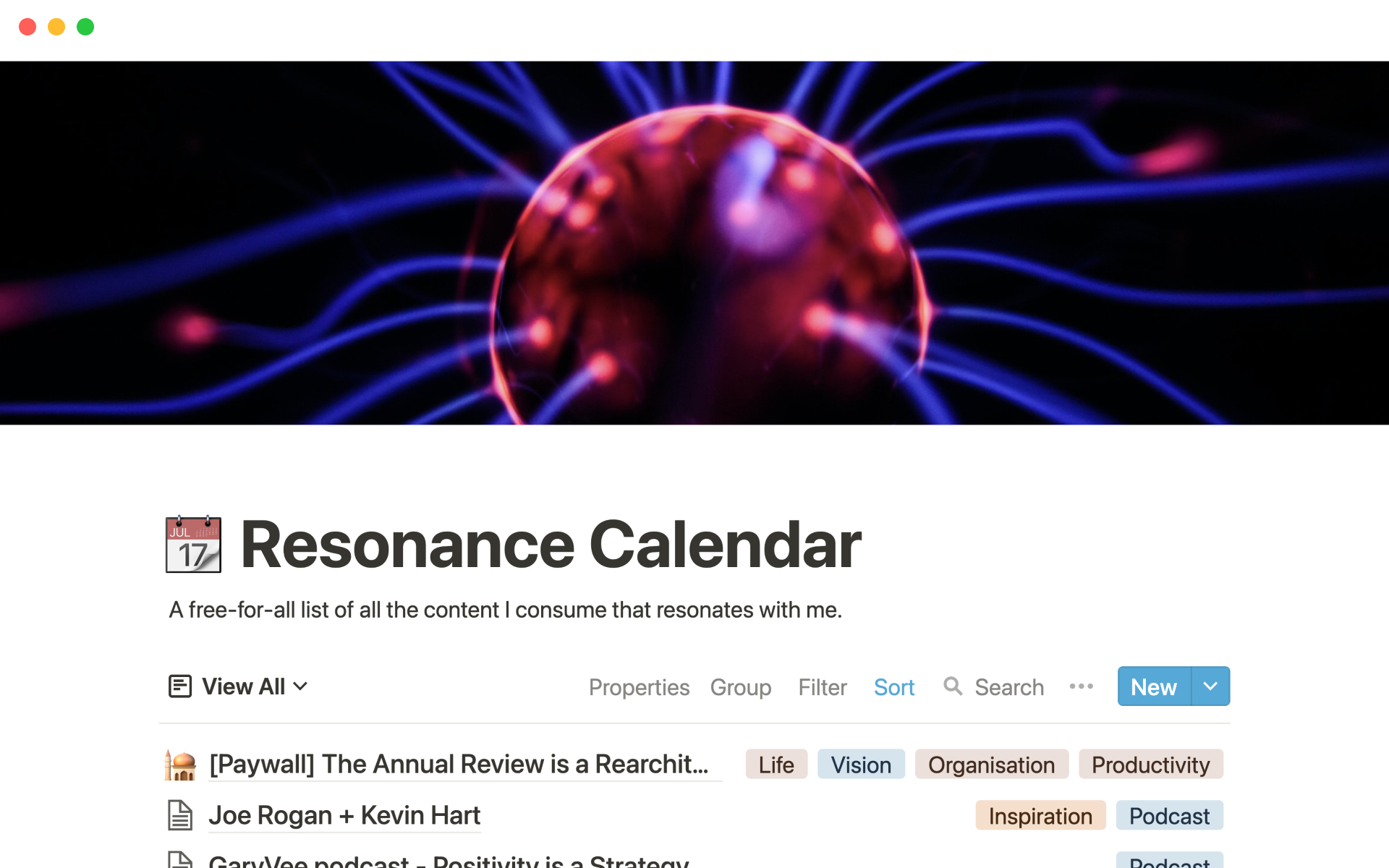 Eine Vorlagenvorschau für Ali Abdaal's resonance calendar