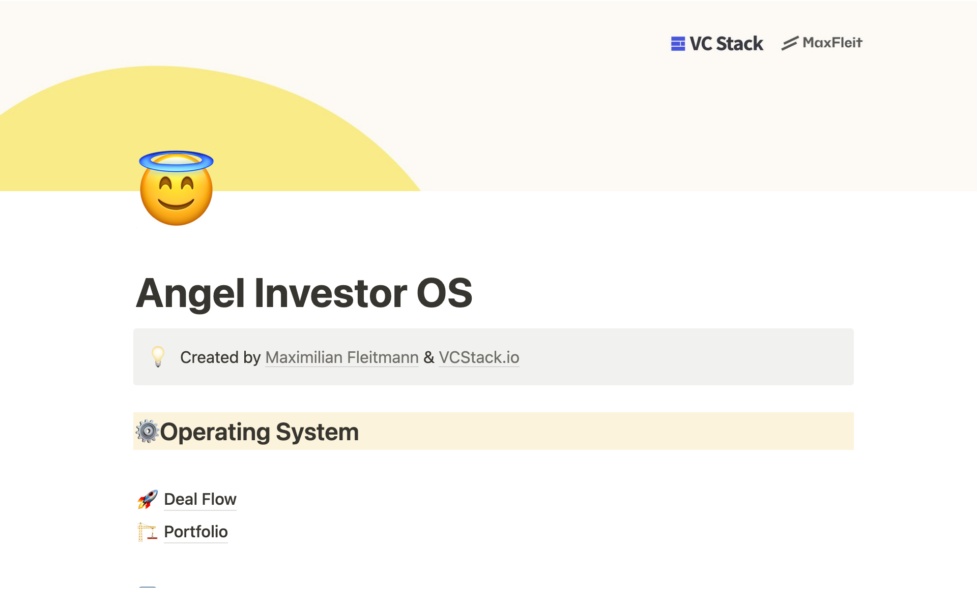 A template preview for Angel Investor Operating System