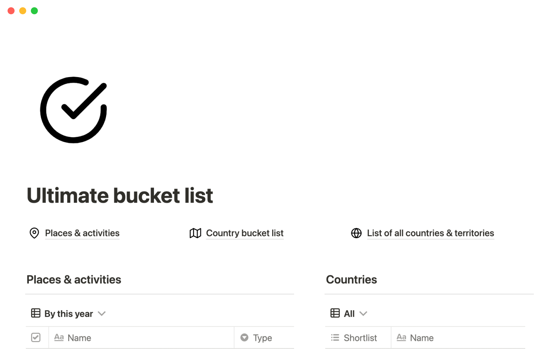 A template preview for Ultimate bucket list