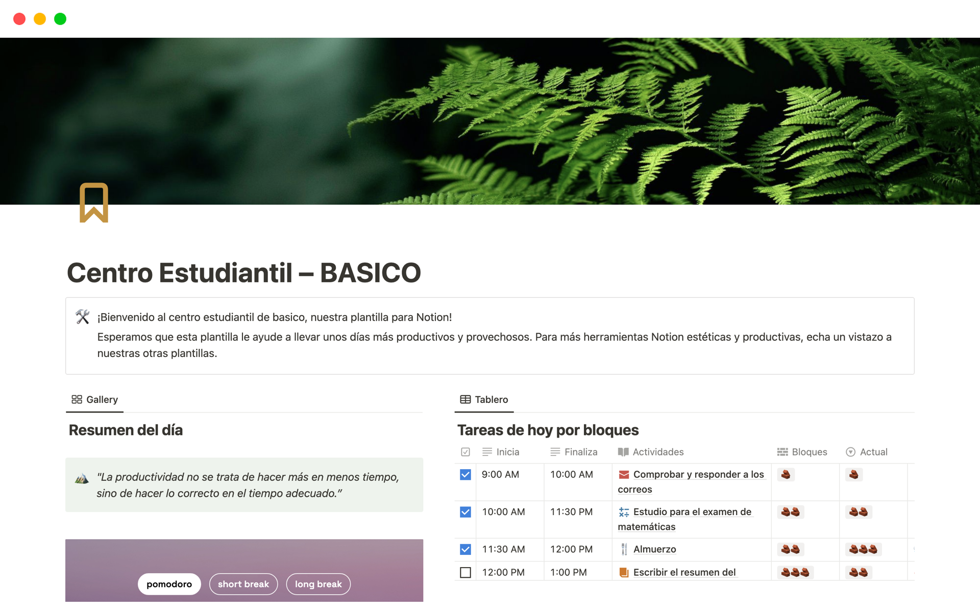 A template preview for Centro Estudiantil – BASICO 
