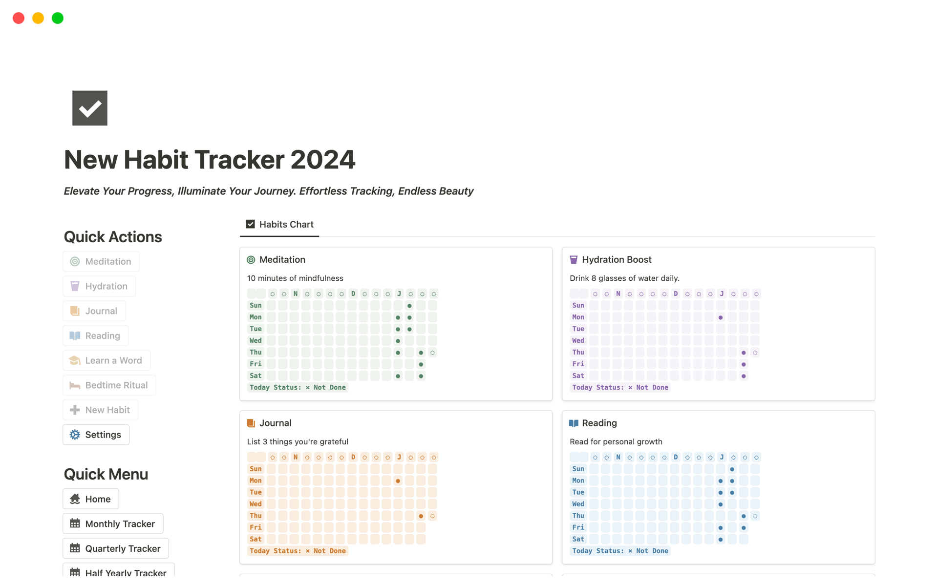 A template preview for New Habit Tracker 2024